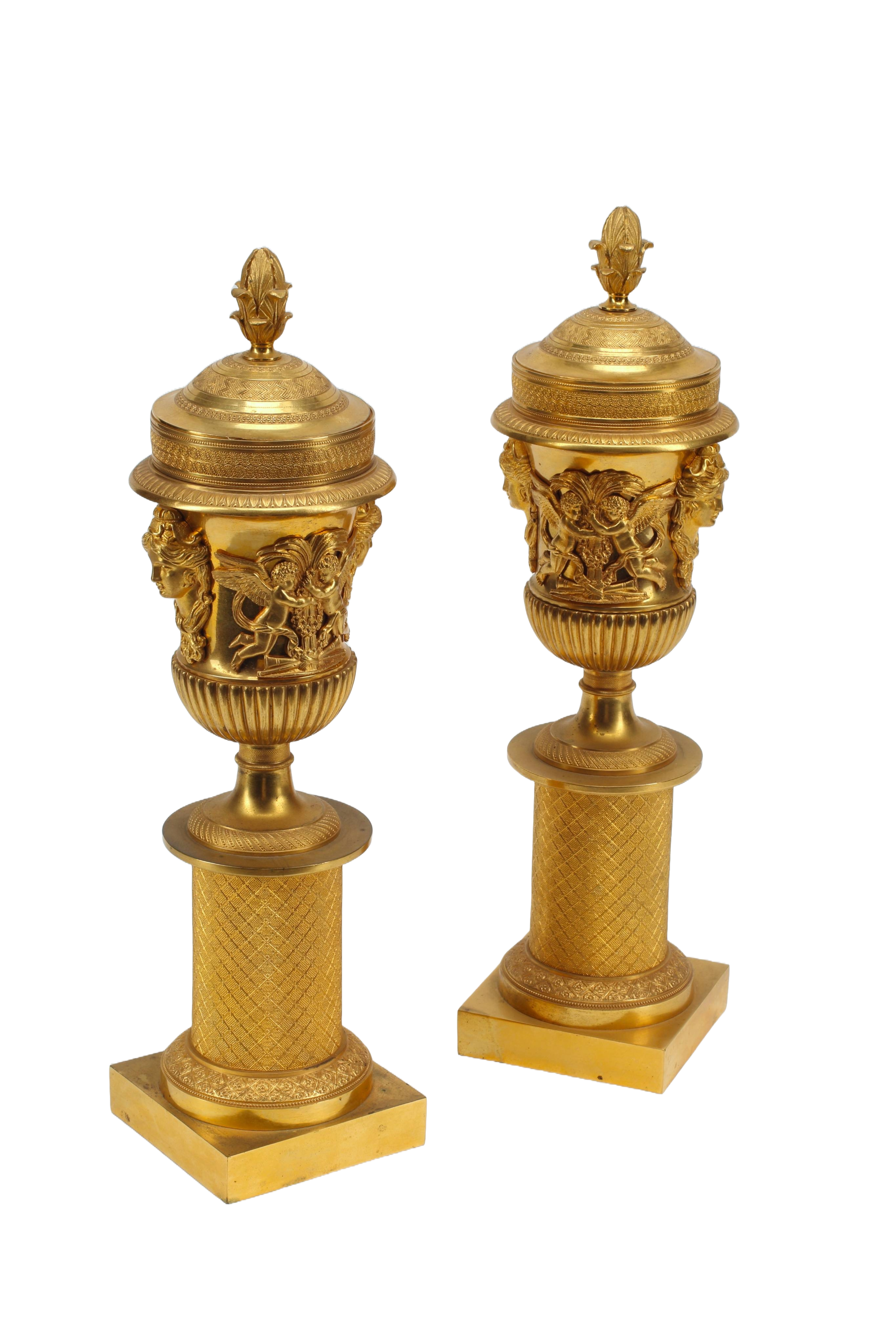 Pair of Reversible Gilt Bronze Cassolettes/Candlestick Holders, 19th C. French