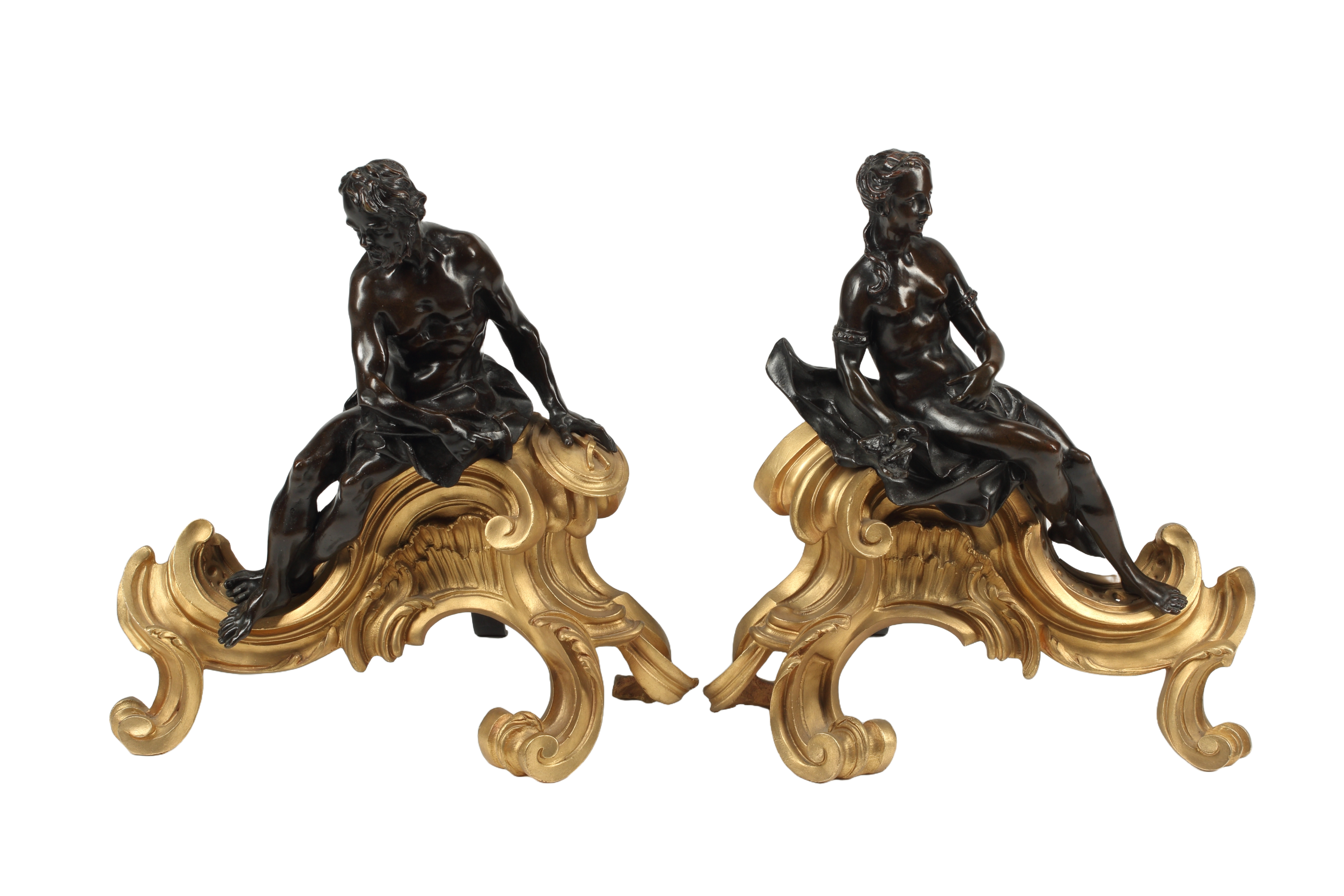 Pair Bronze Chenets, French 19th Century