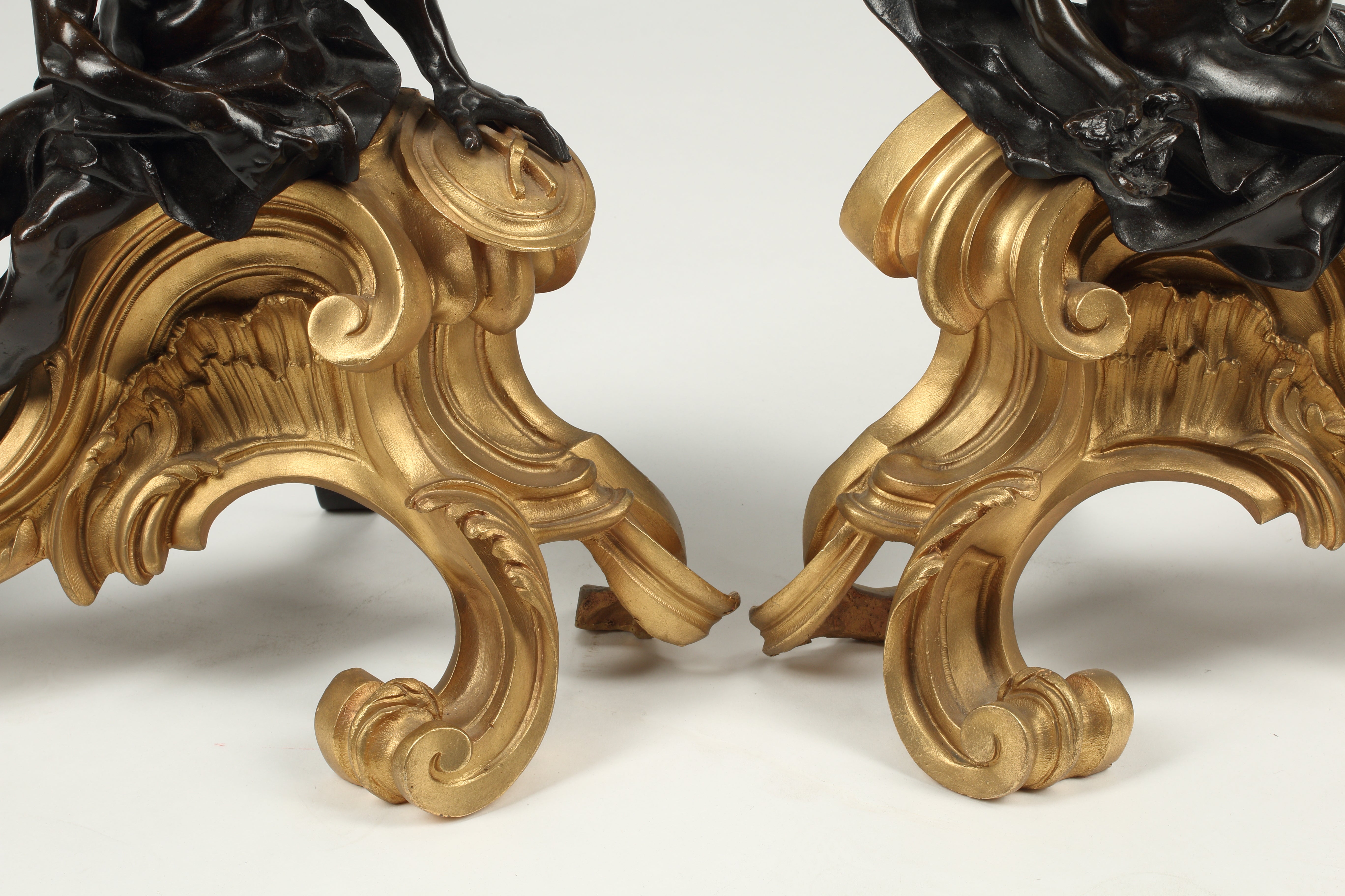 Pair Bronze Chenets, French 19th Century