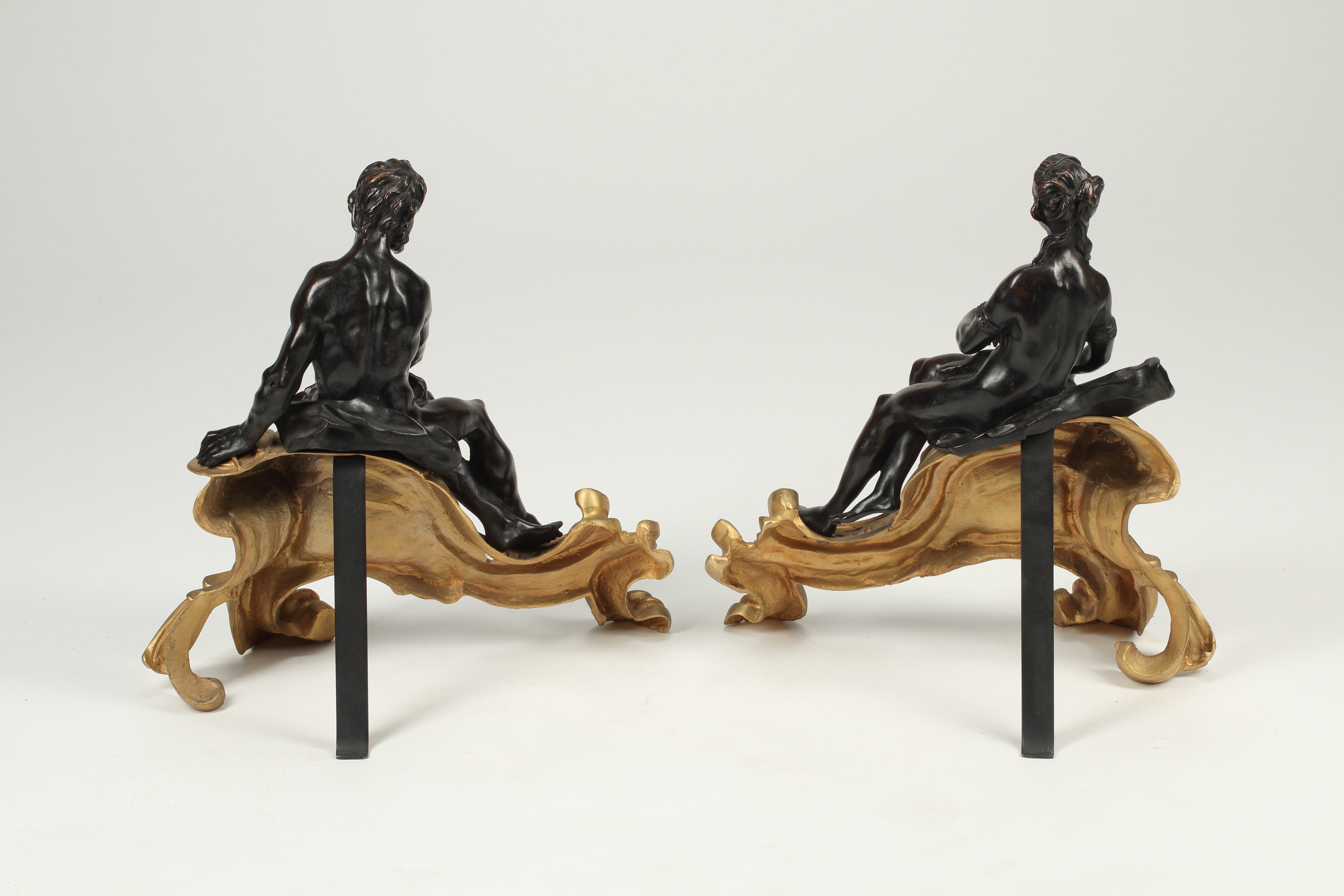 Pair Bronze Chenets, French 19th Century