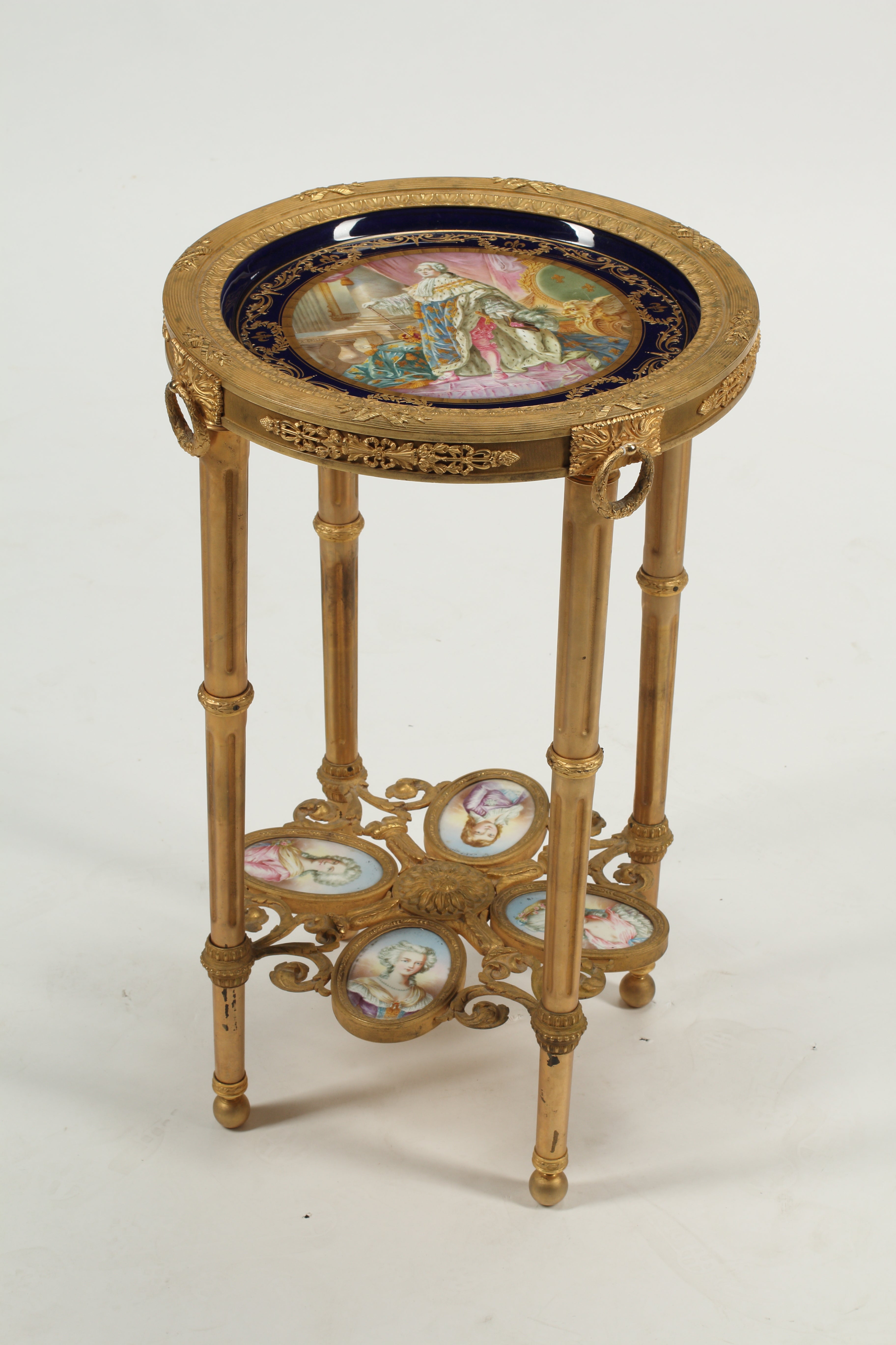 19th Century French Louis XVI Style Dore Bronze & Porcelain Table