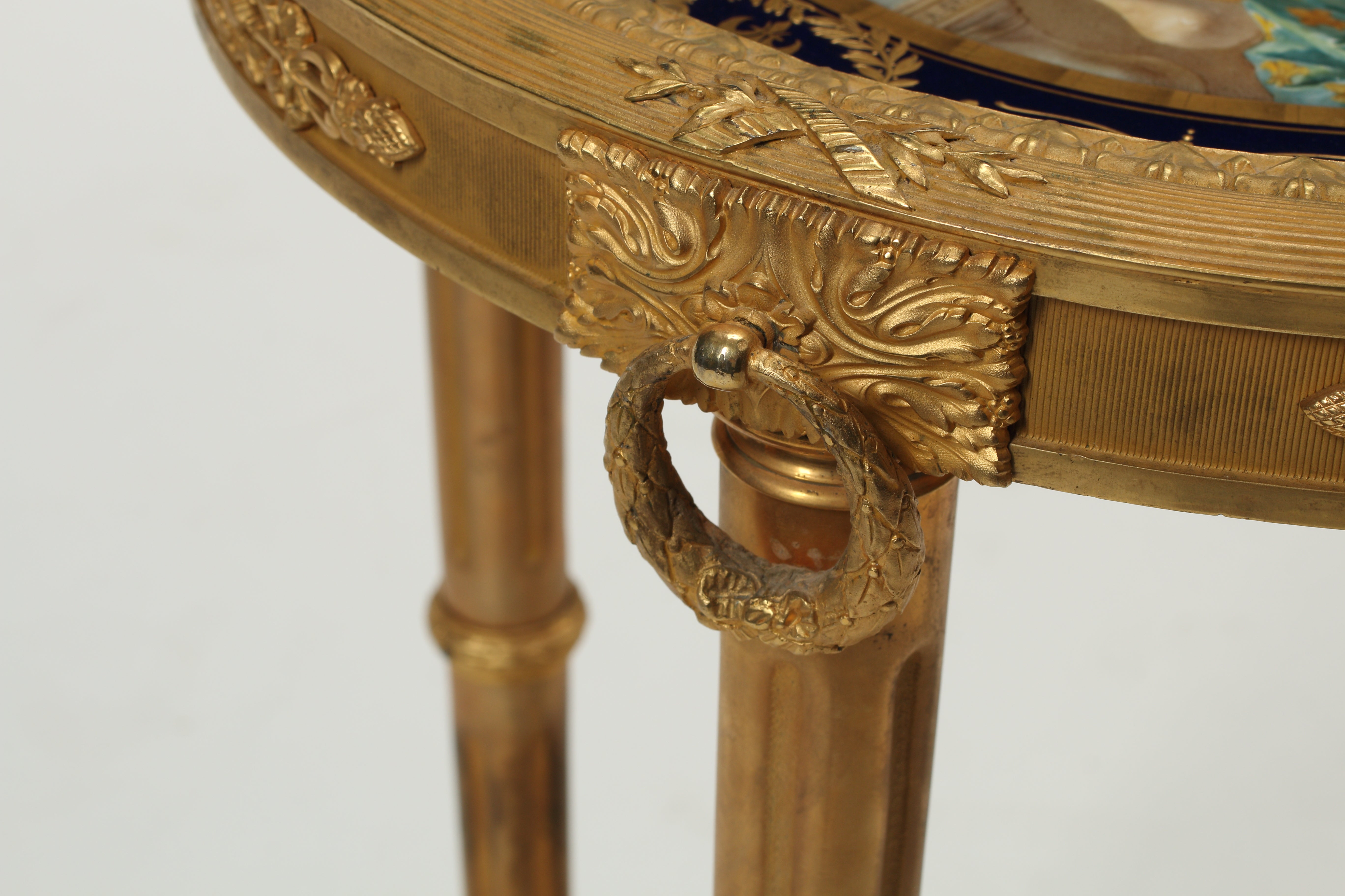 19th Century French Louis XVI Style Dore Bronze & Porcelain Table