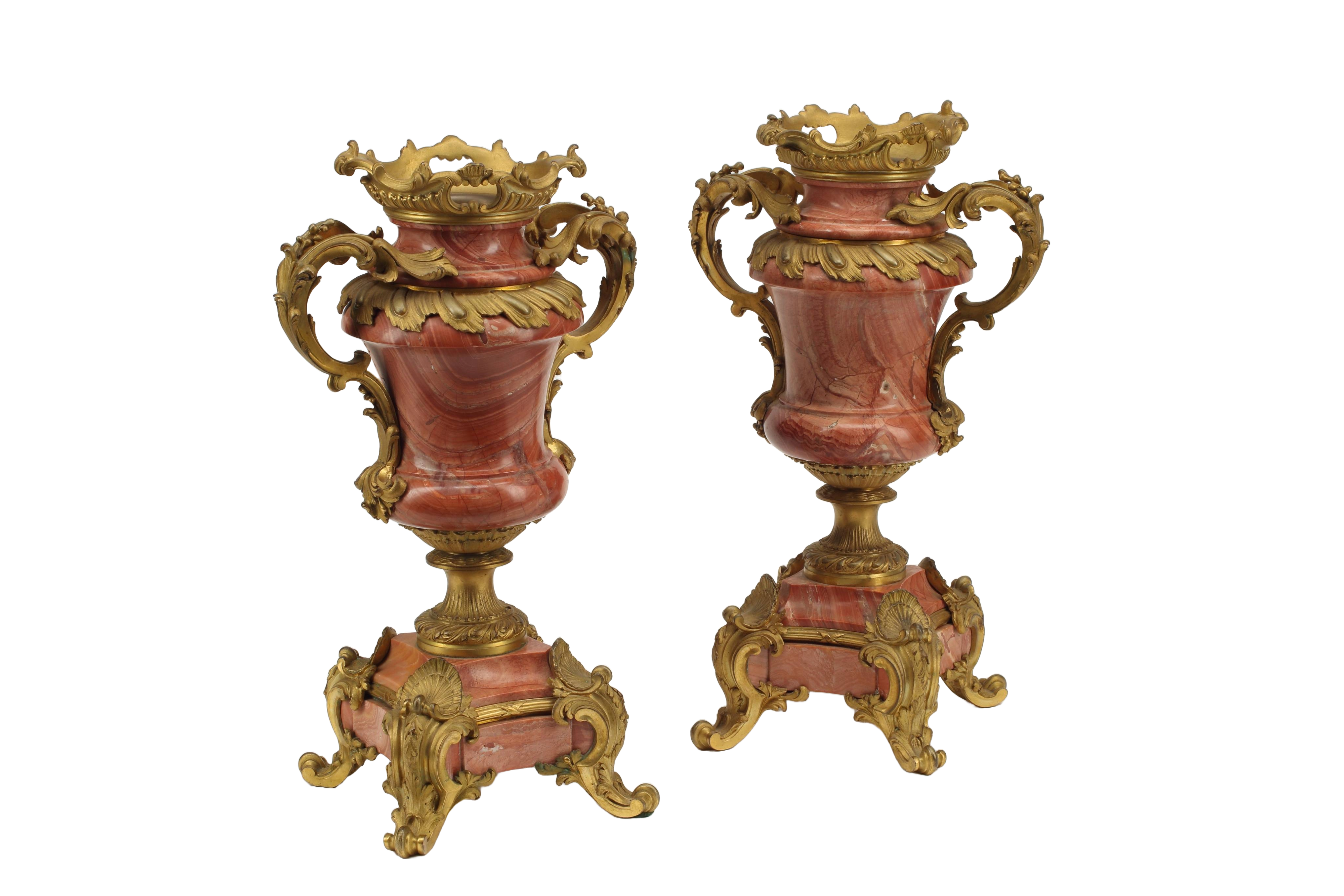 Pair of Ormolu Bronze and Red  Marble Urns, French 19th Century