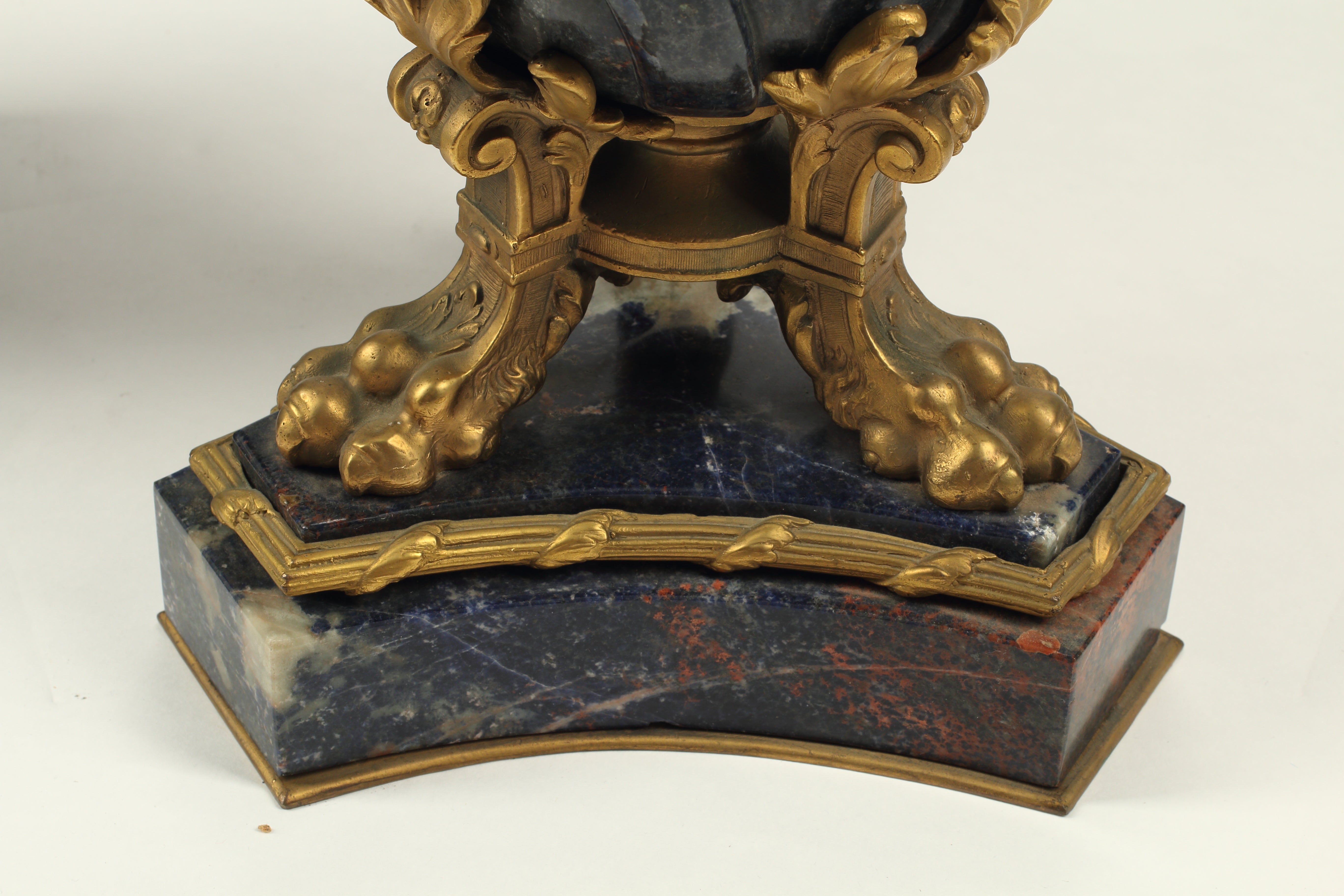 Pair of Blue Marble Urns with Doré Bronze Mounts, 19th Century French