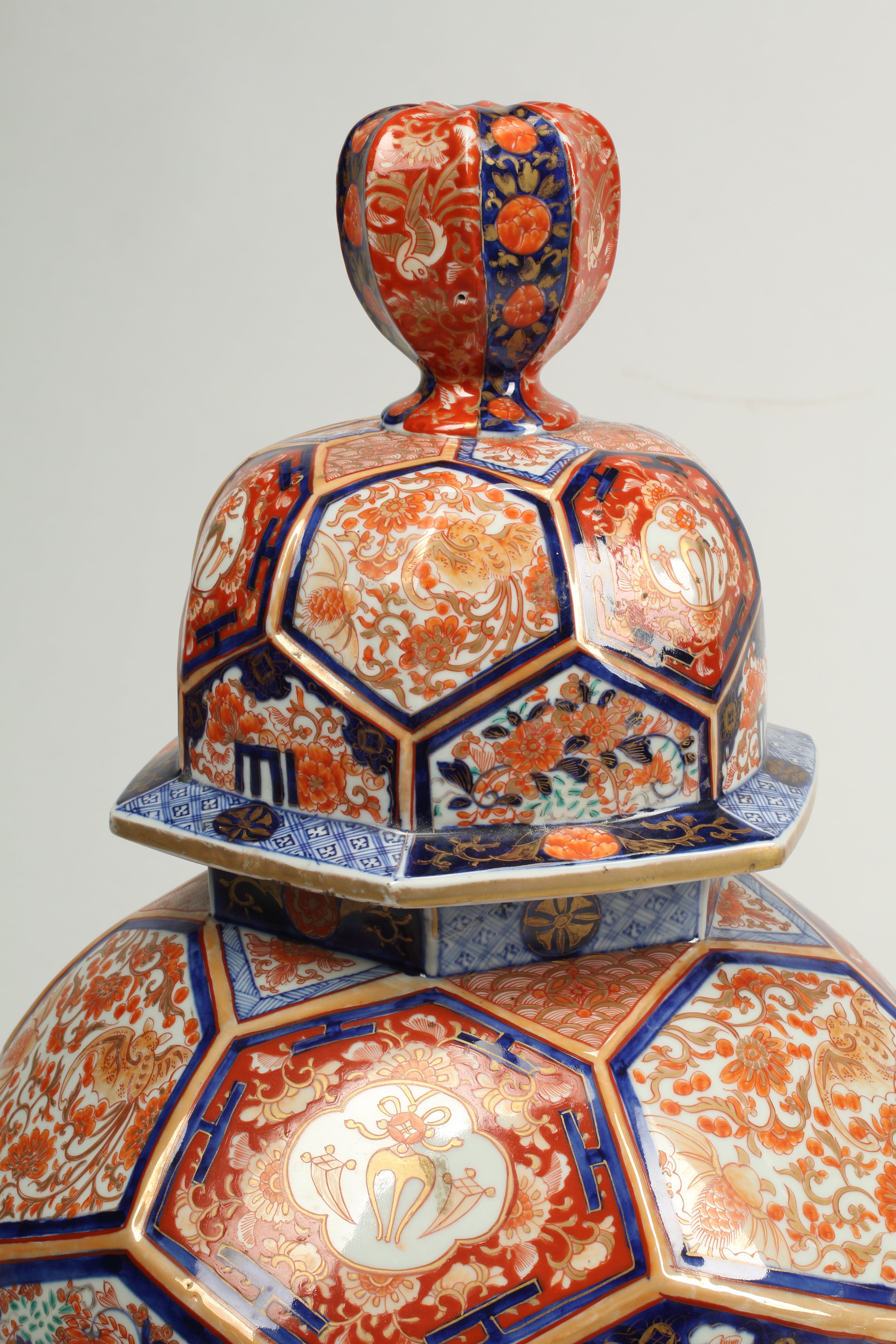 Pair of Large 19th Century Japanese Imari Porcelain Temple Jars with Cover