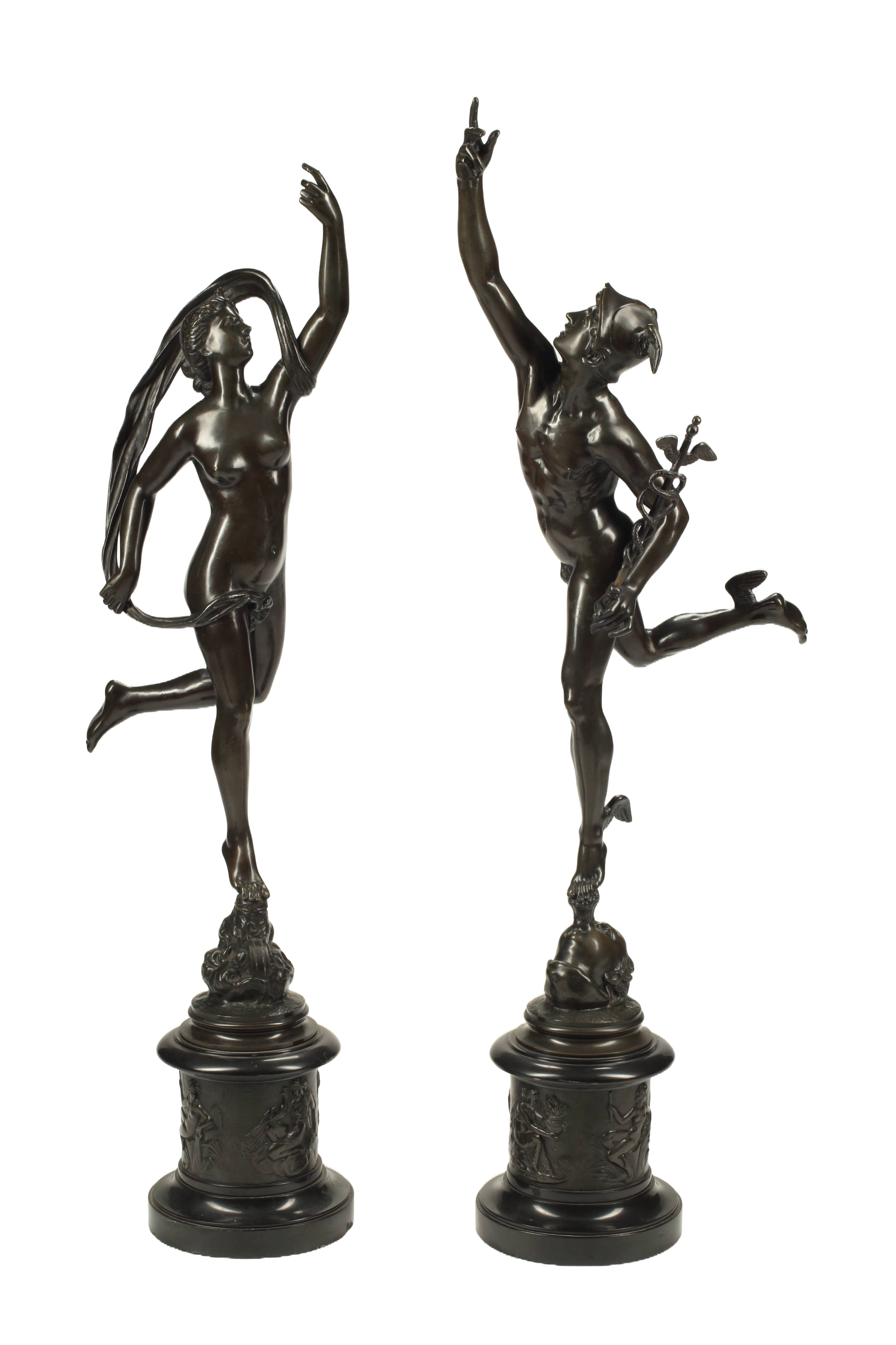 Pair of Patinated Bronze Figures of Mercury and Fortuna, 19th Century French