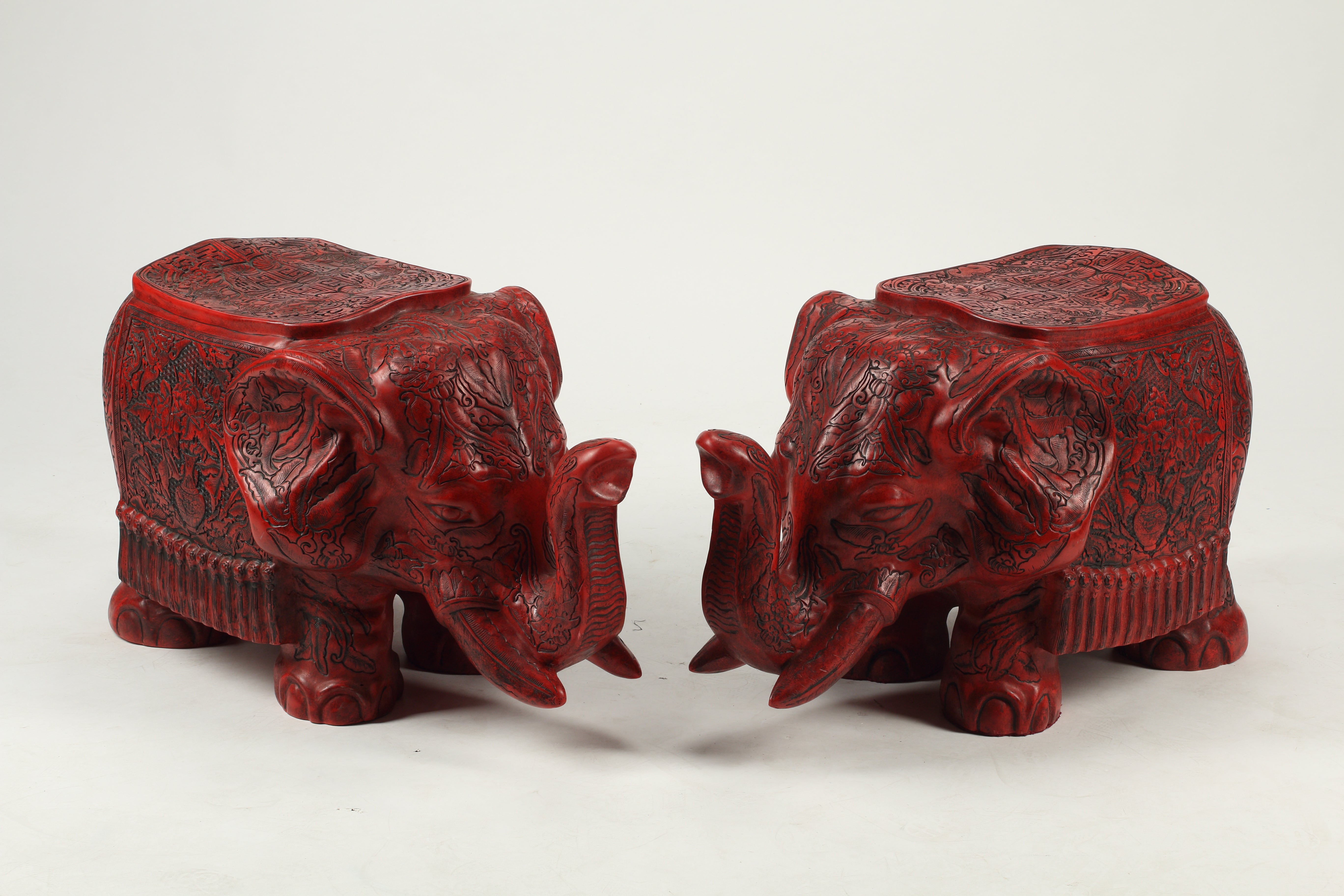 Pair of Cinnabar Style Elephant Stools