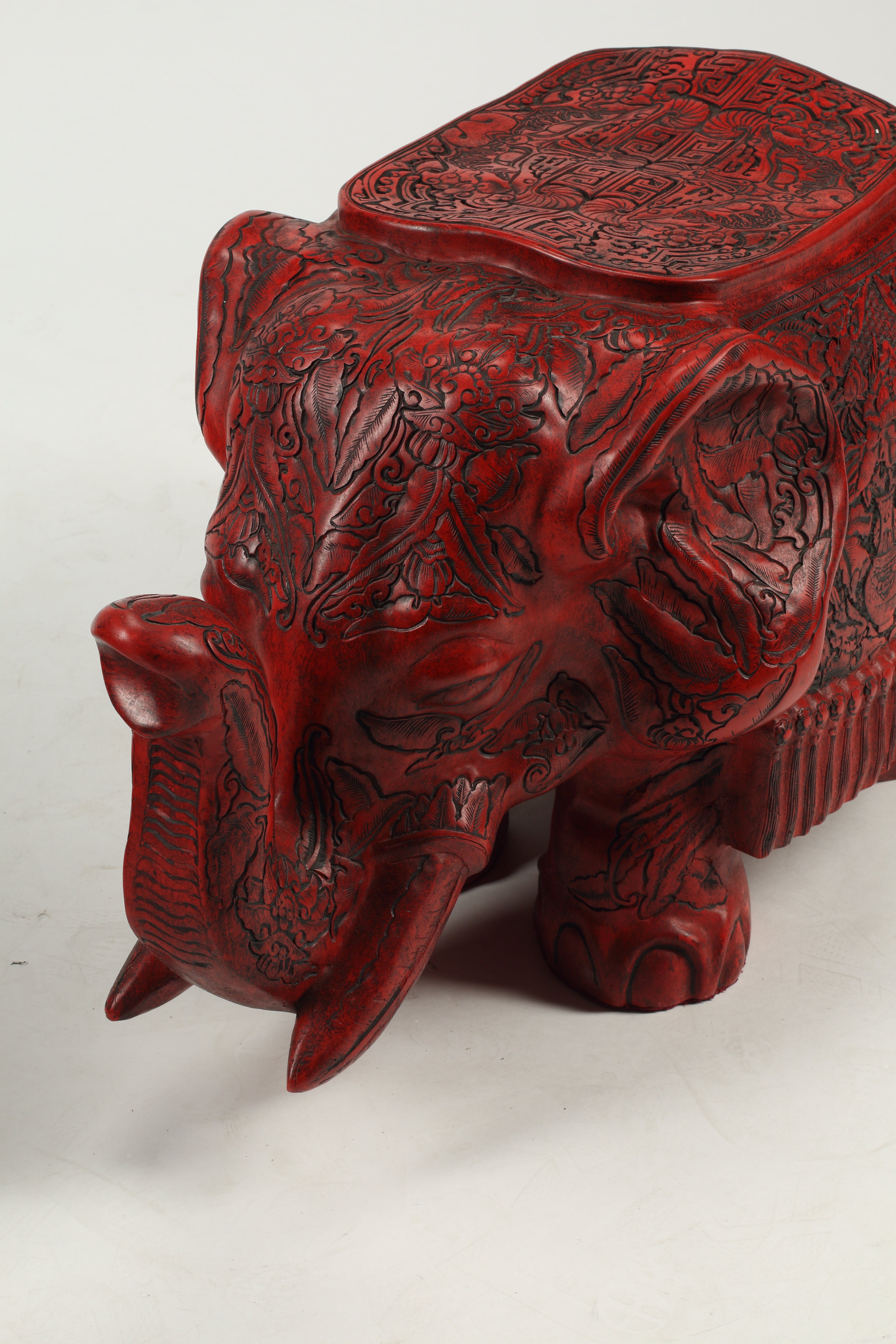 Pair of Cinnabar Style Elephant Stools