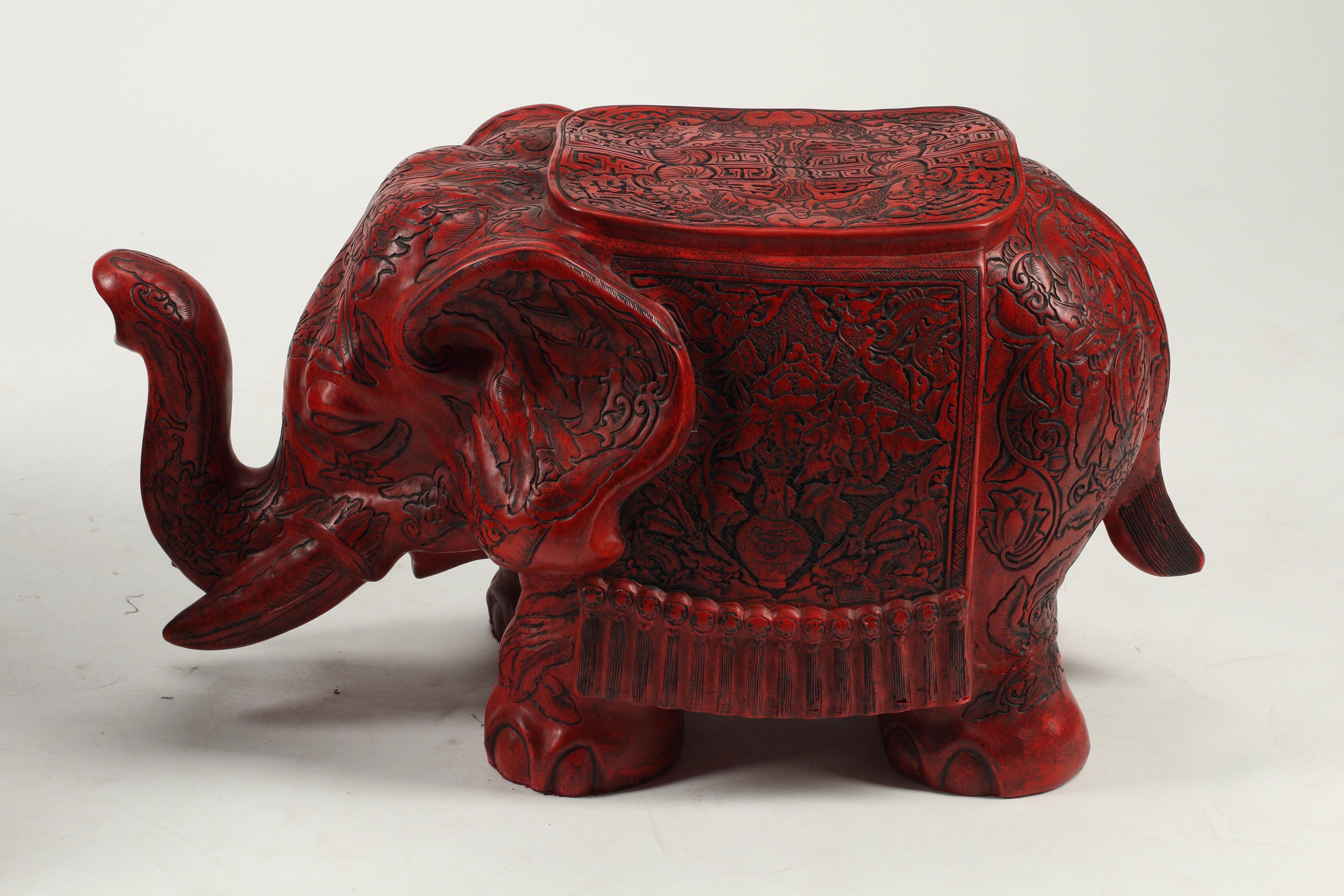 Pair of Cinnabar Style Elephant Stools