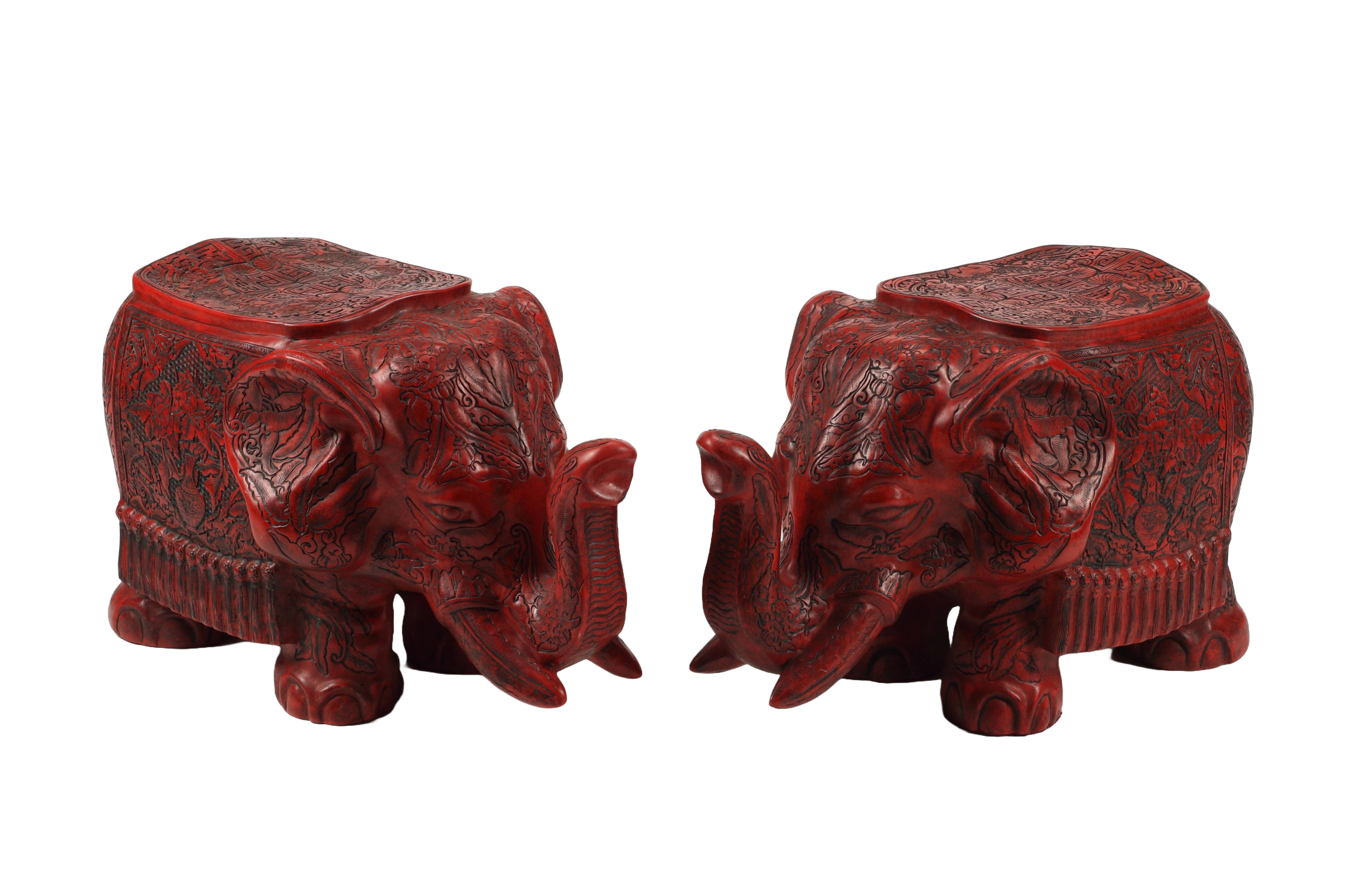 Pair of Cinnabar Style Elephant Stools