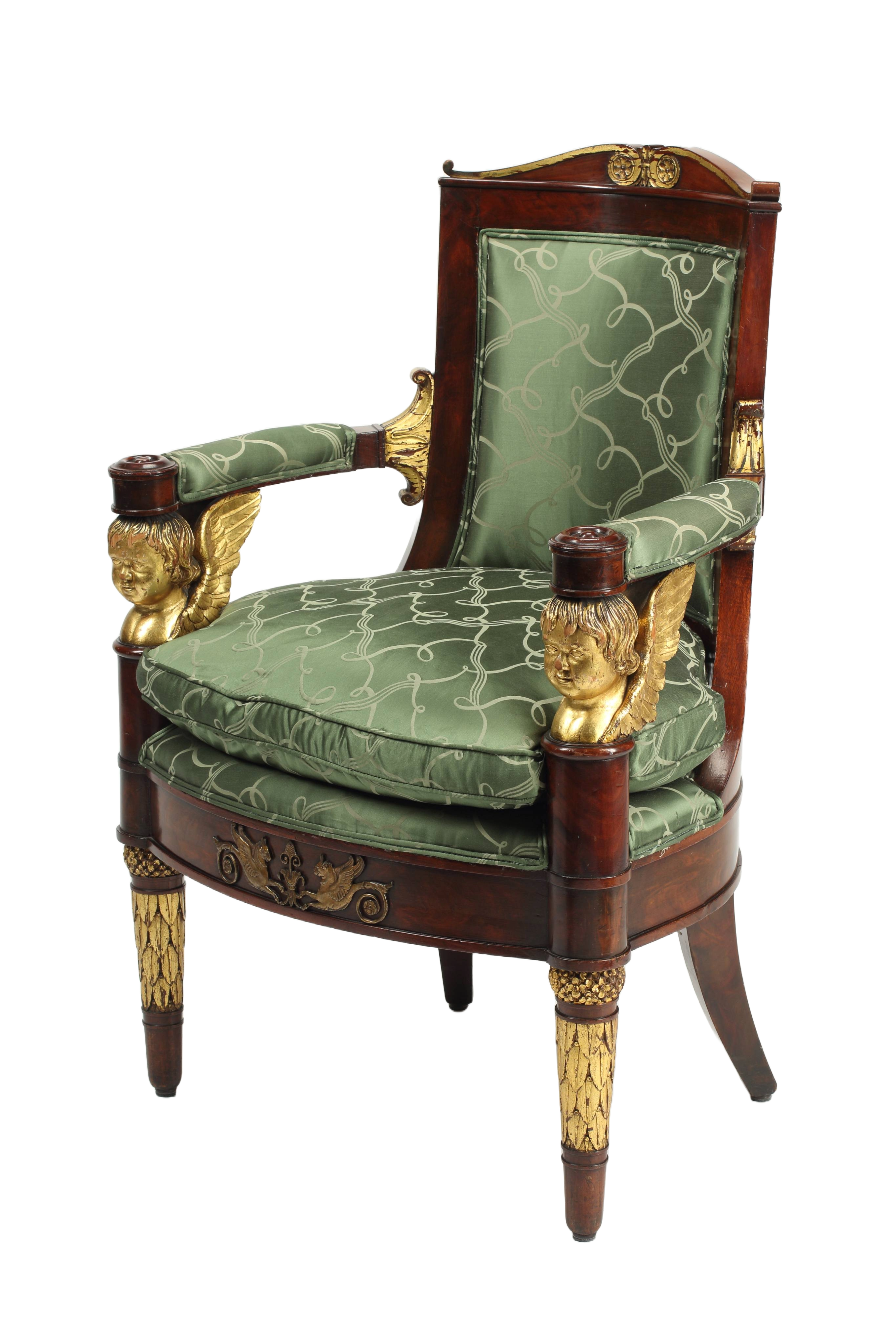 19th Century Empire Style Parcel Gilt Mahogany Armchair