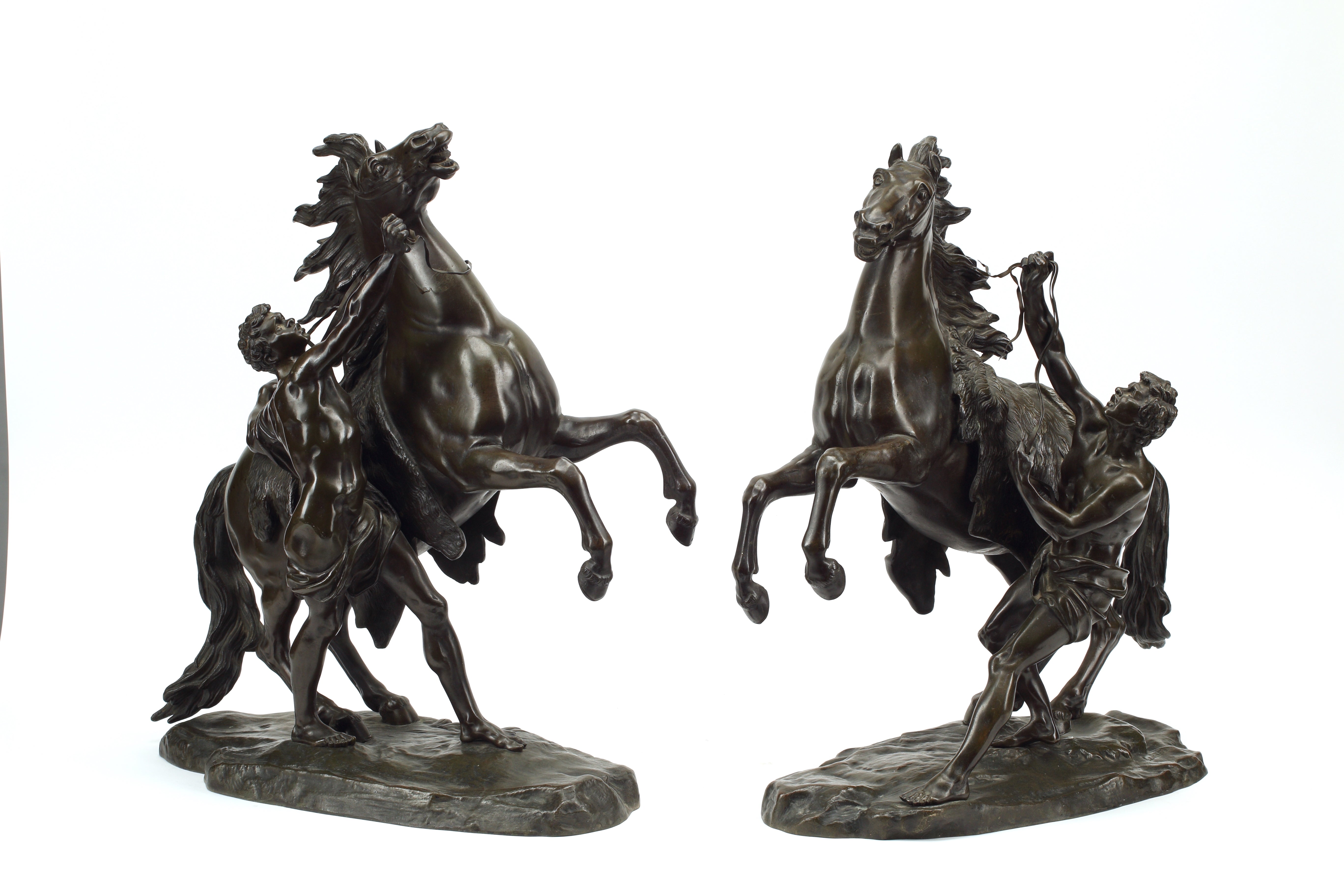 Pair of Patinated Bronze Marly Horse Sculptures, 19th Century French