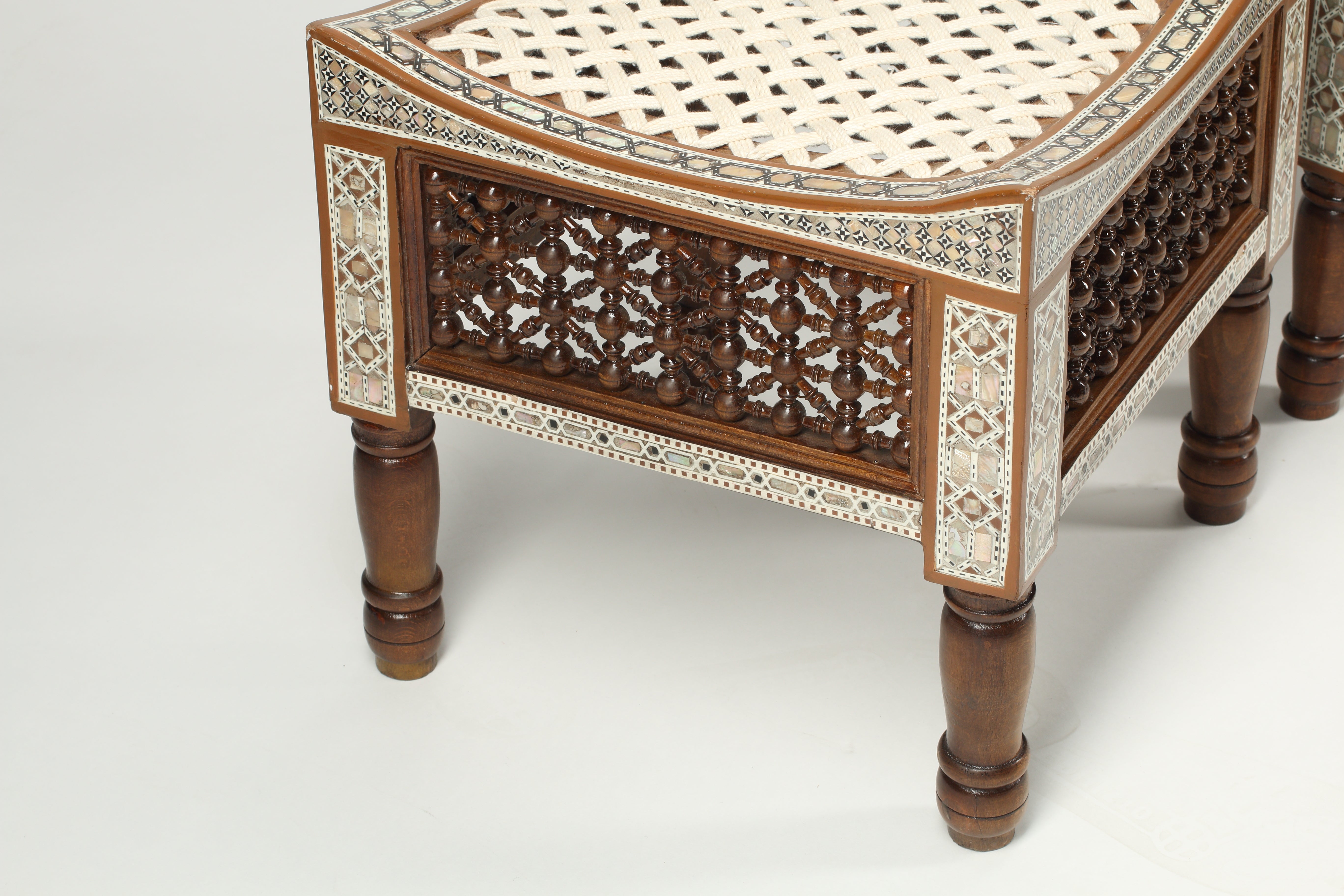 Levantine Mother of Pearl Inlaid Stools, Set of Four