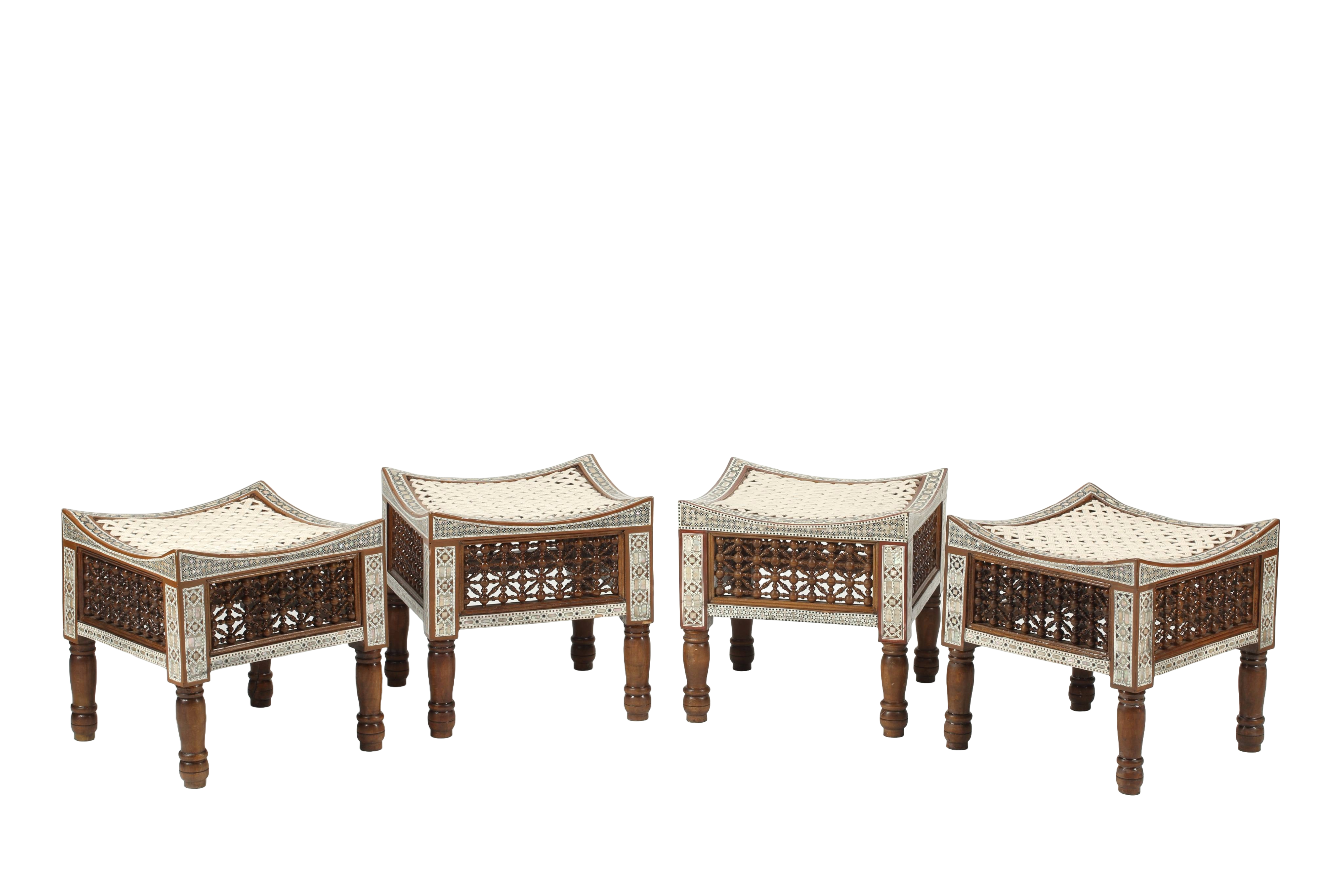 Levantine Mother of Pearl Inlaid Stools, Set of Four