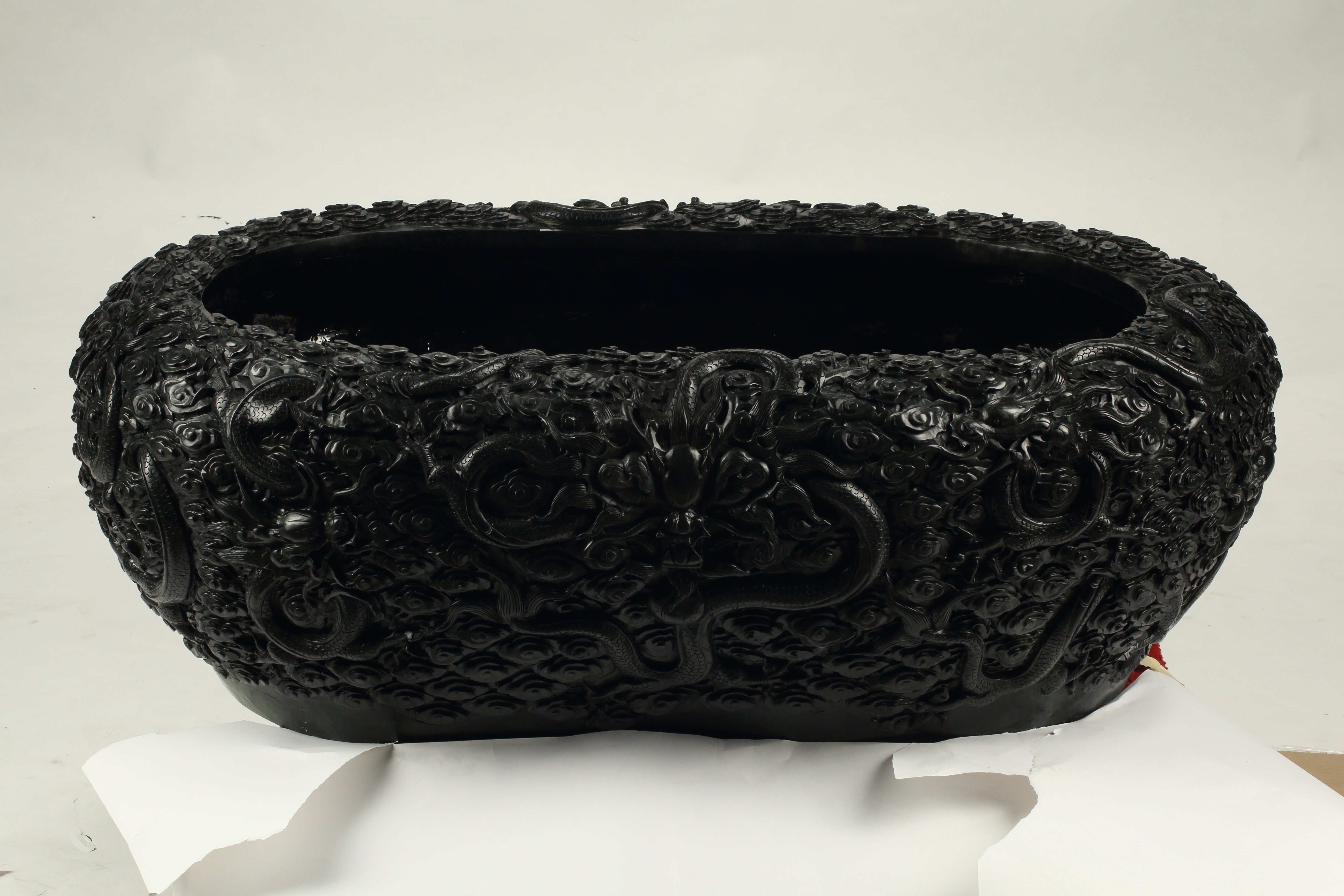 Chinese Green Hardstone Hand Carved Planter