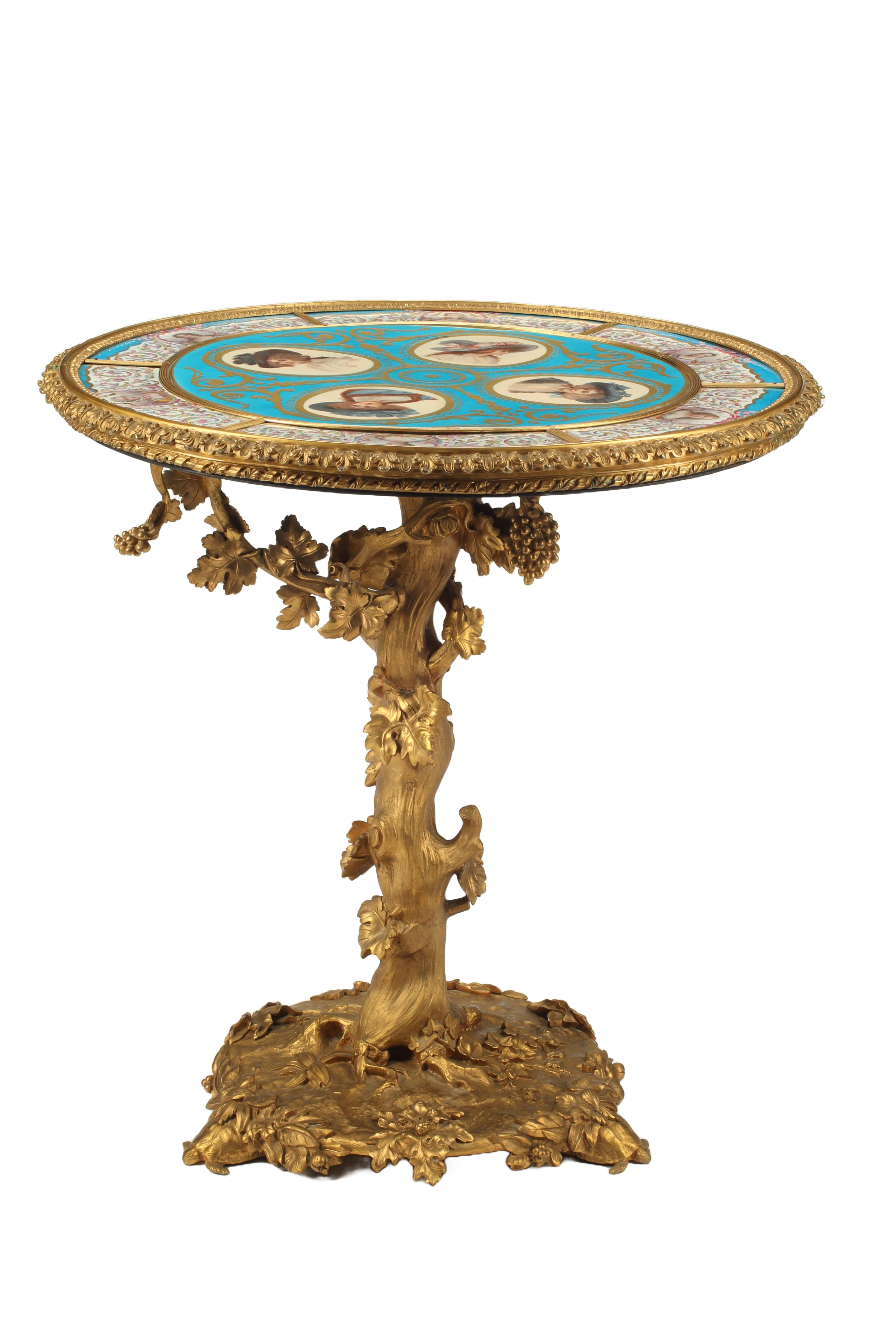 Gilt Bronze Table with Hand Painted Porcelain Top, 19th Century Continental