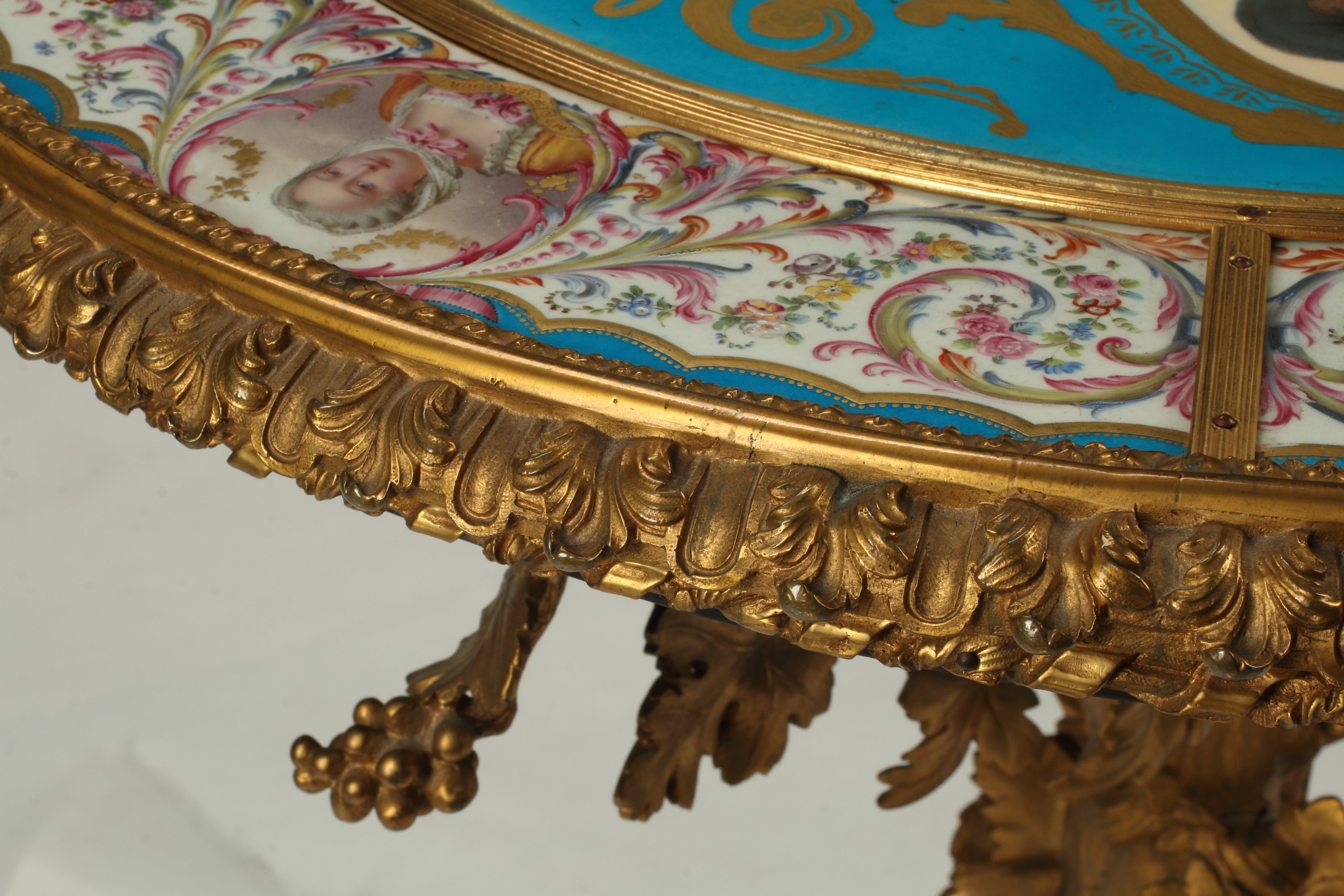 Gilt Bronze Table with Hand Painted Porcelain Top, 19th Century Continental