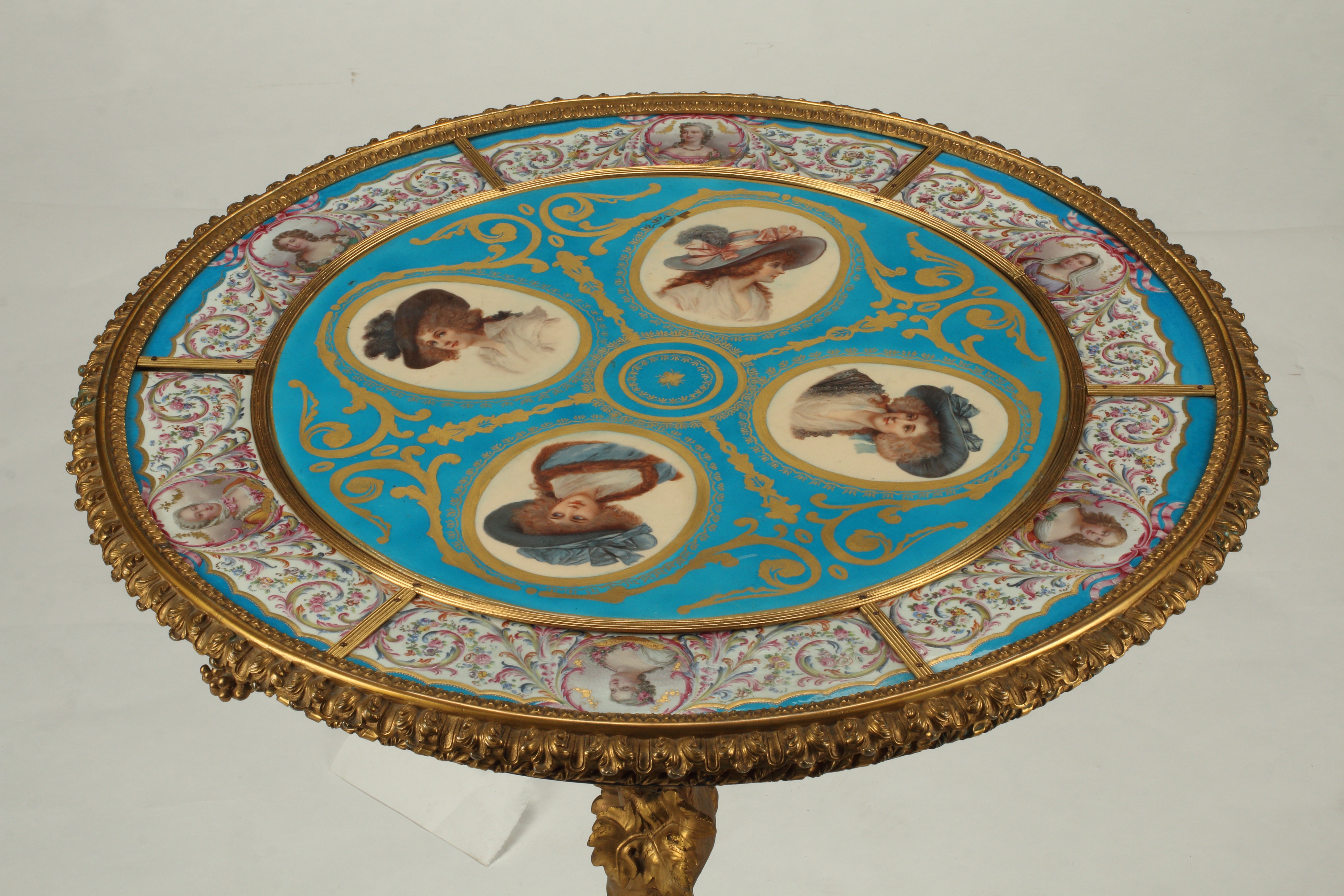 Gilt Bronze Table with Hand Painted Porcelain Top, 19th Century Continental