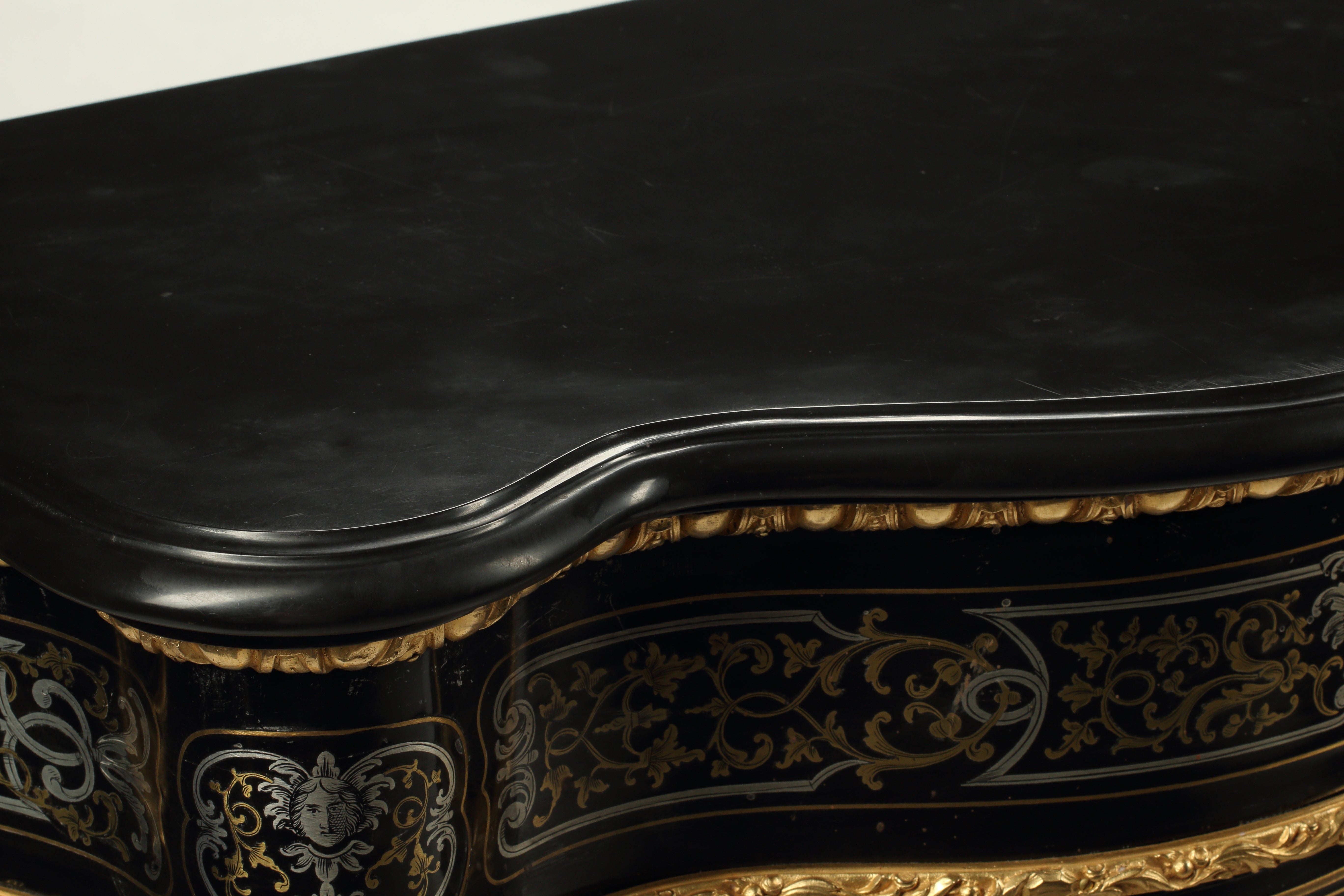 Pair of Boulle Inlay Cabinets with Marble Tops, 19th Century French