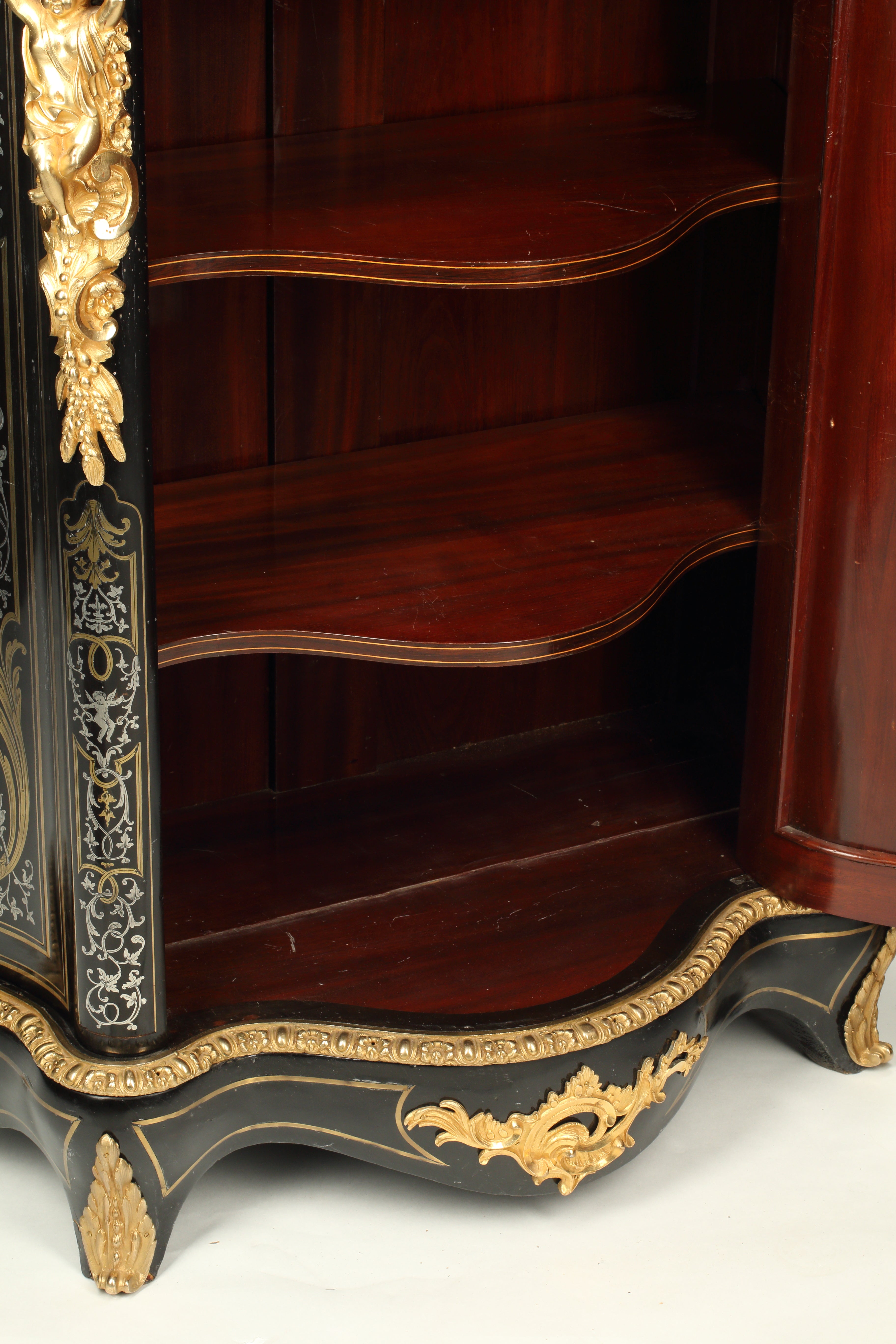 Pair of Boulle Inlay Cabinets with Marble Tops, 19th Century French