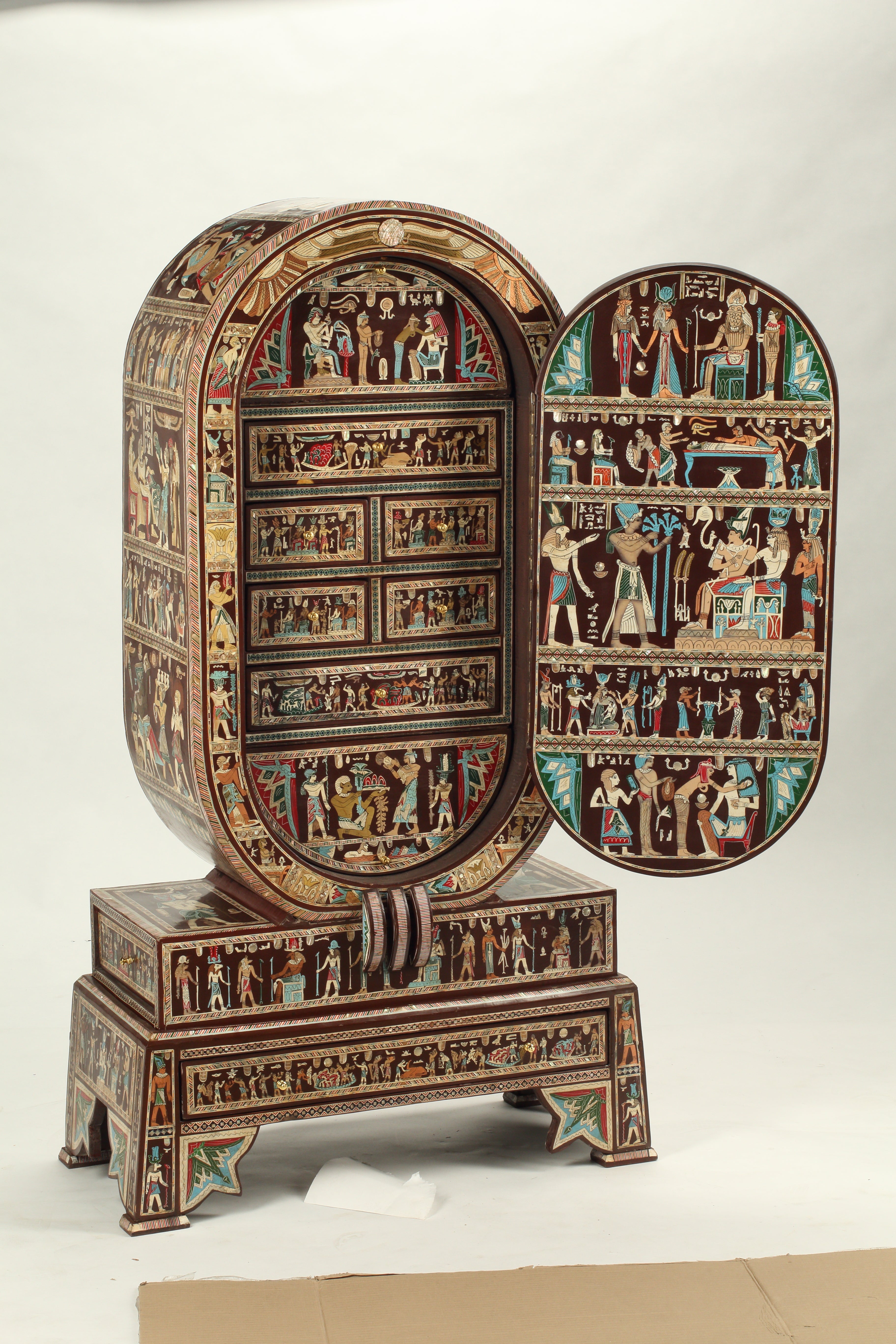 Egyptianesque Collector's Cabinet on Stand