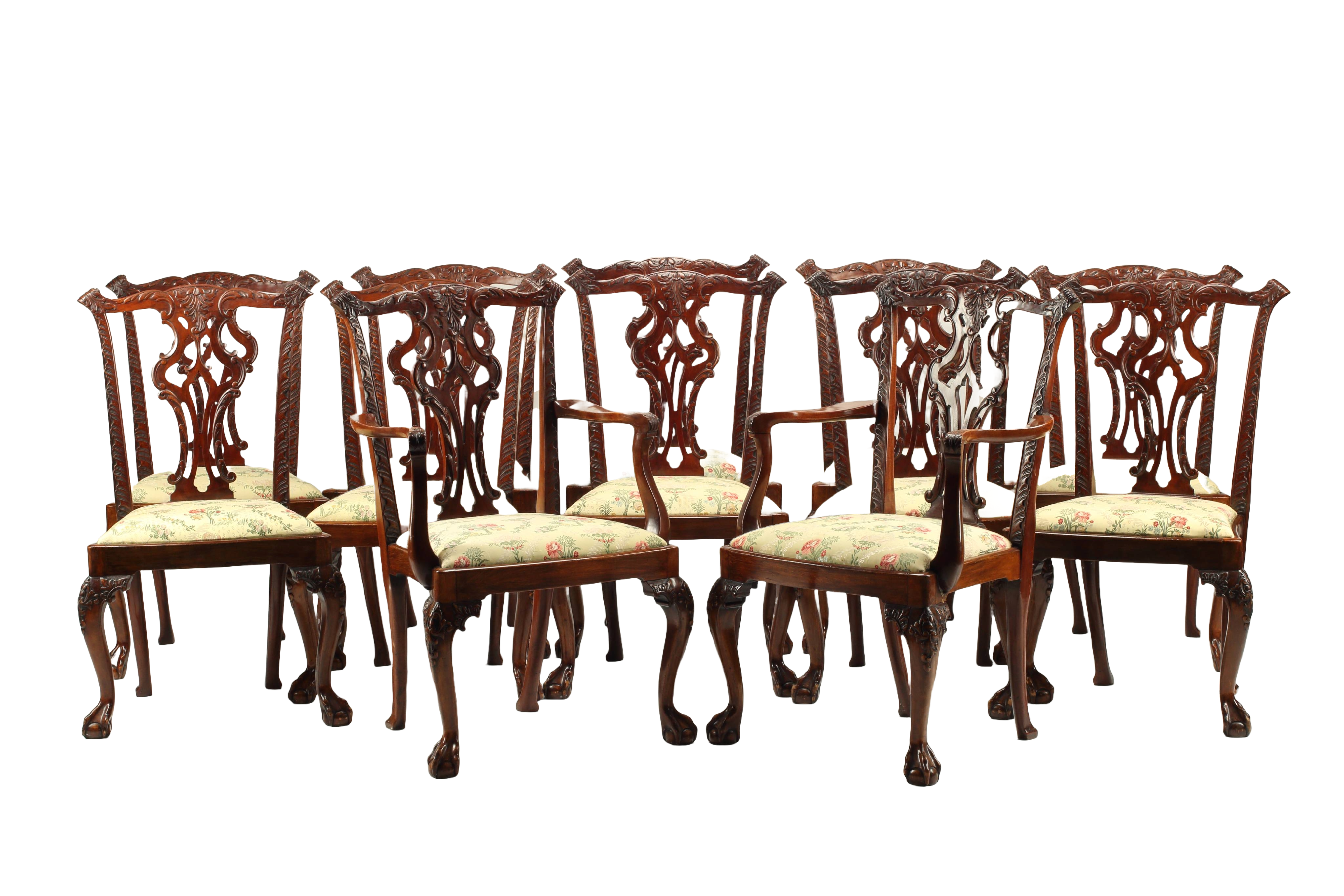 Set of 12 Chippendale Style Dining Chairs, 19th Century English