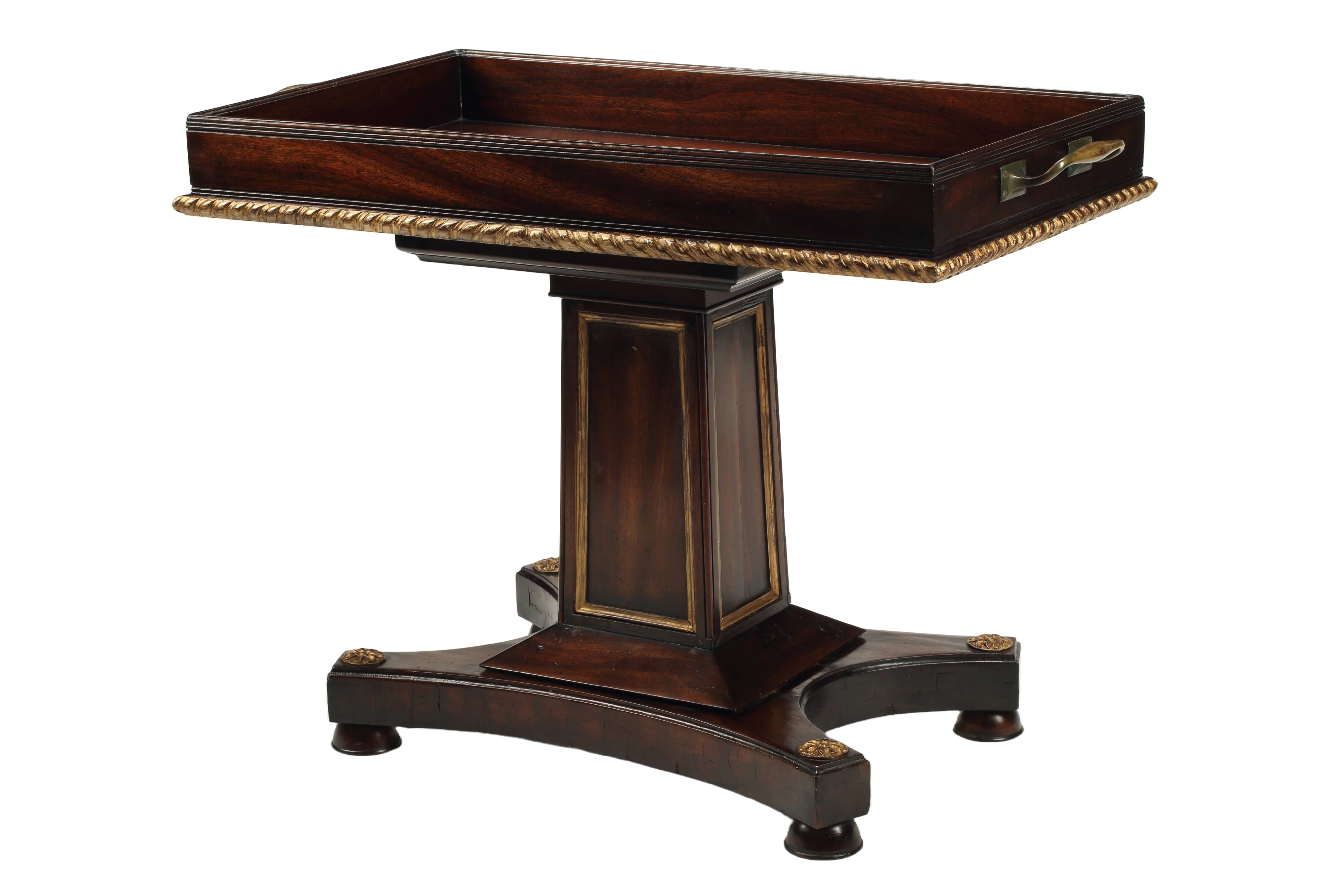 Mahogany William IV Parcel-Gilt Tray on Stand, 19th Century English