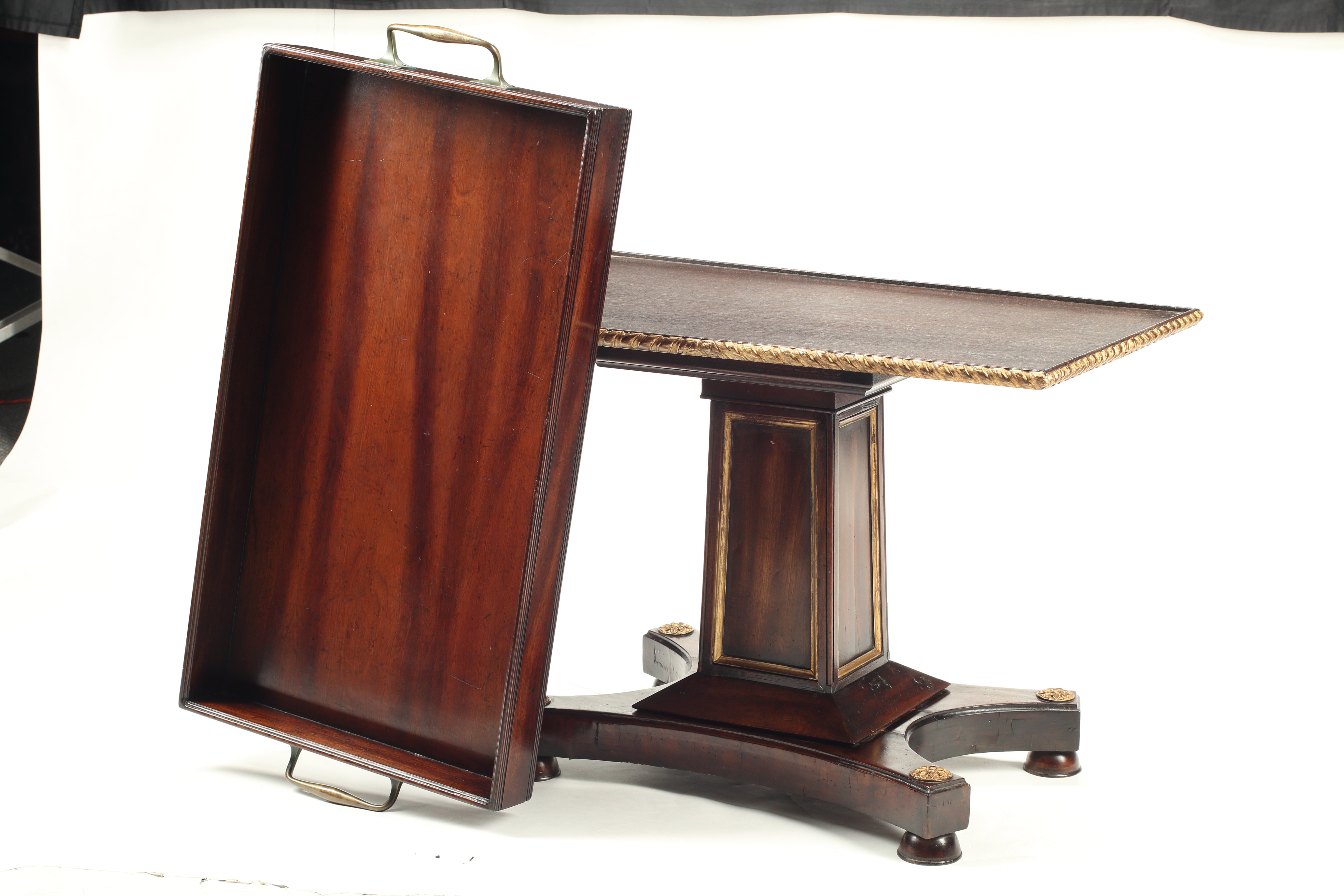 Mahogany William IV Parcel-Gilt Tray on Stand, 19th Century English