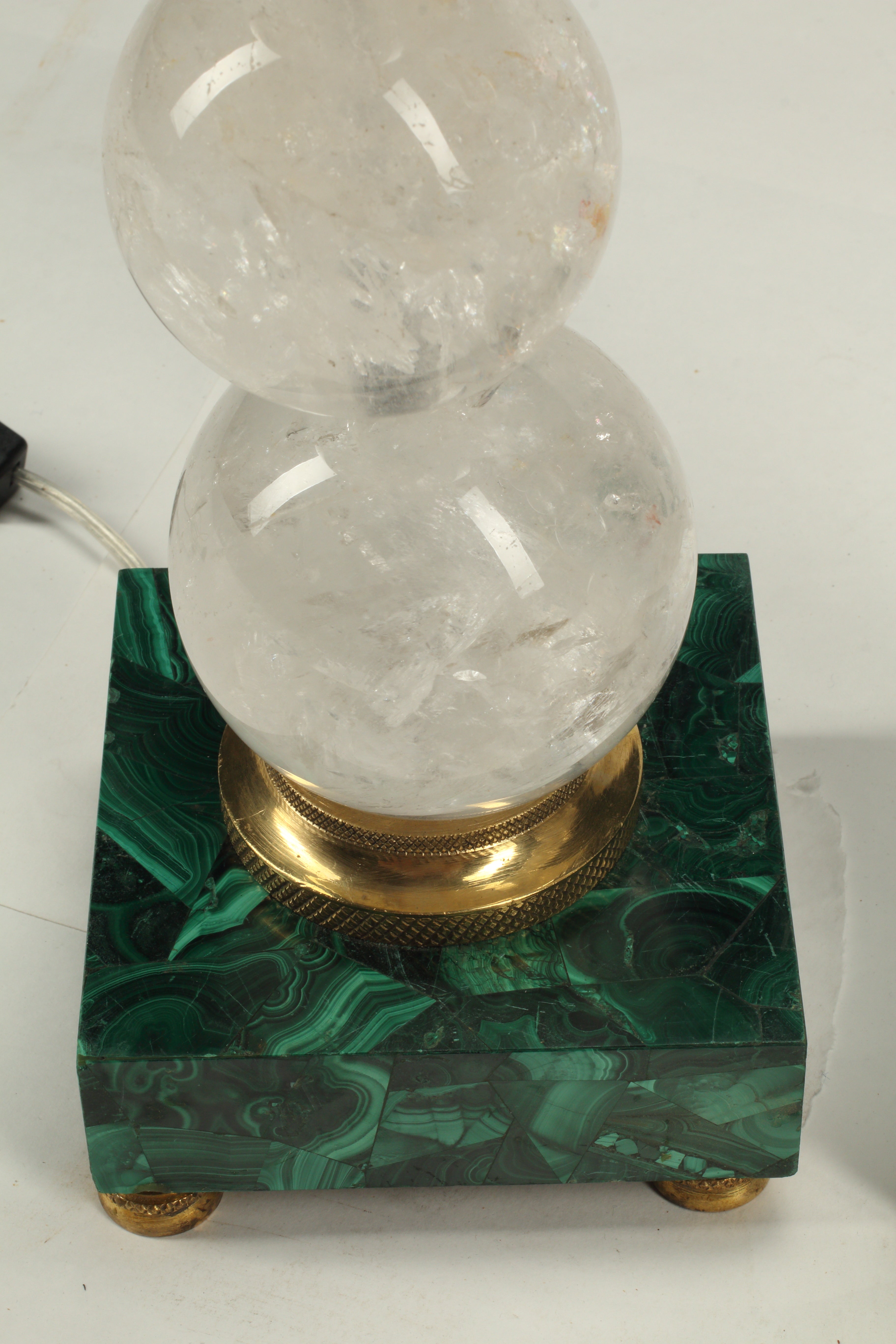 Pair of Rock Crystal Lamps on Malachite Bases, 20th Century