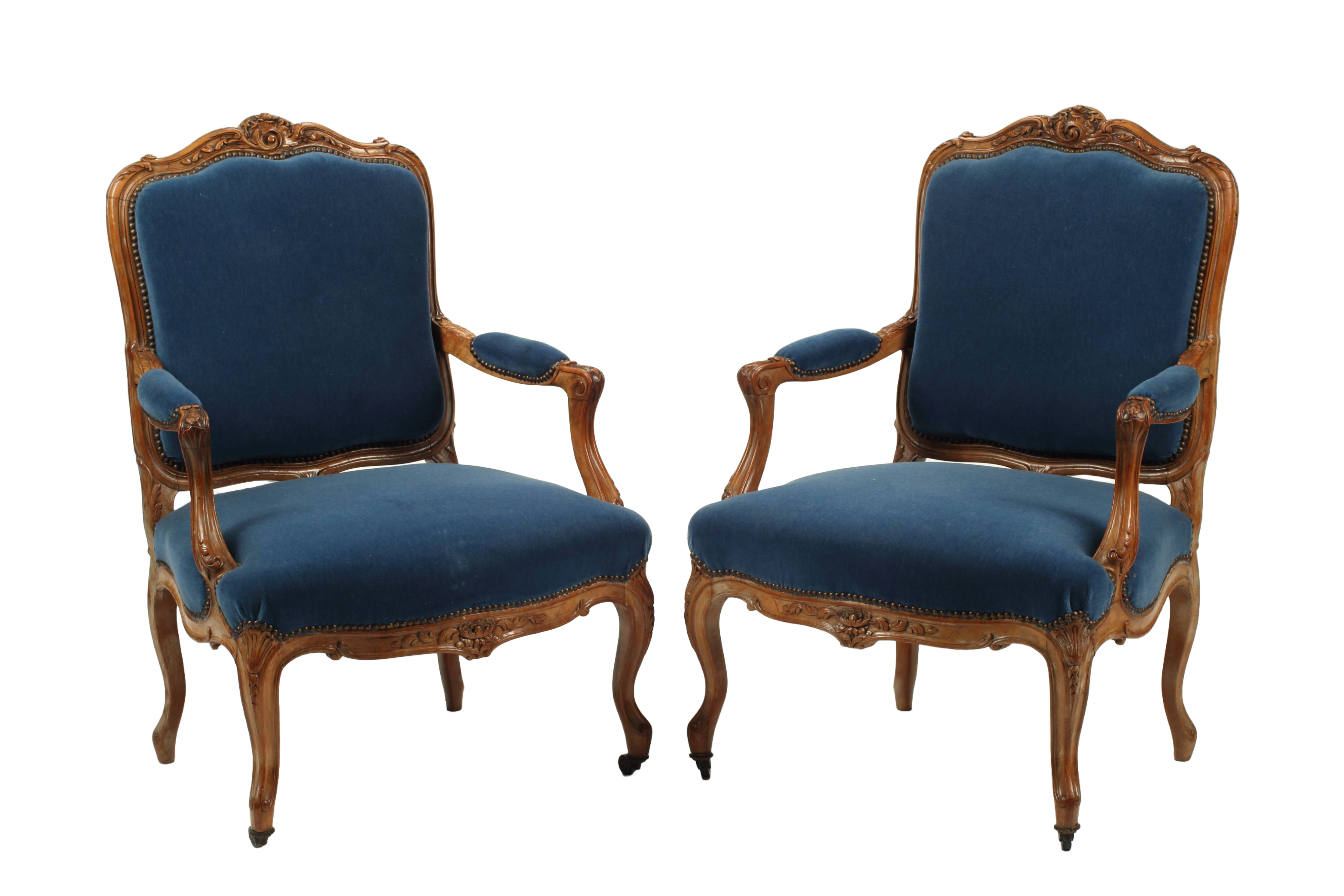 Pair of Louis XV Style Walnut Armchairs, 19th Century French