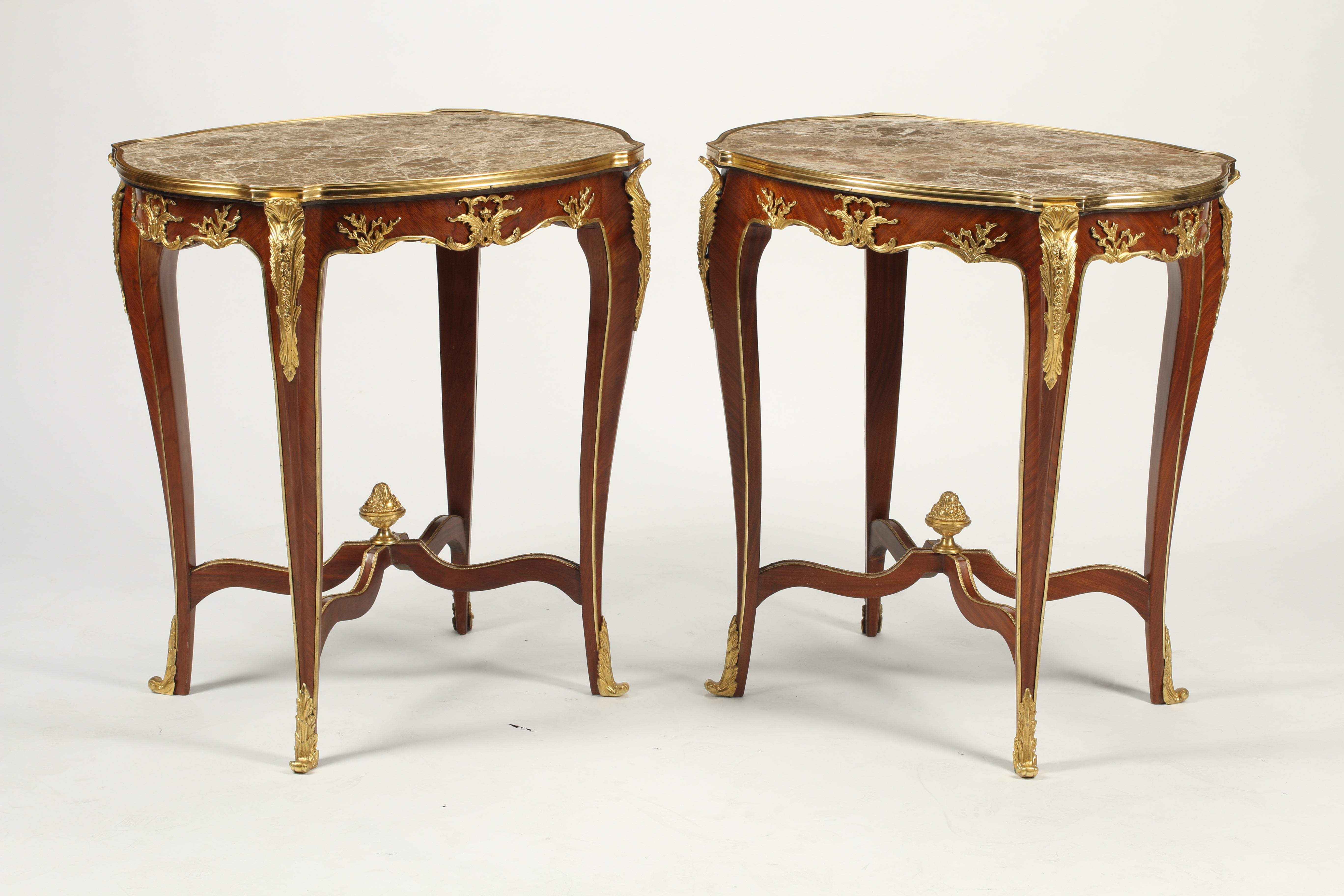 Pair of Louis XV Style Tables with Marble Top and Bronze Mounts