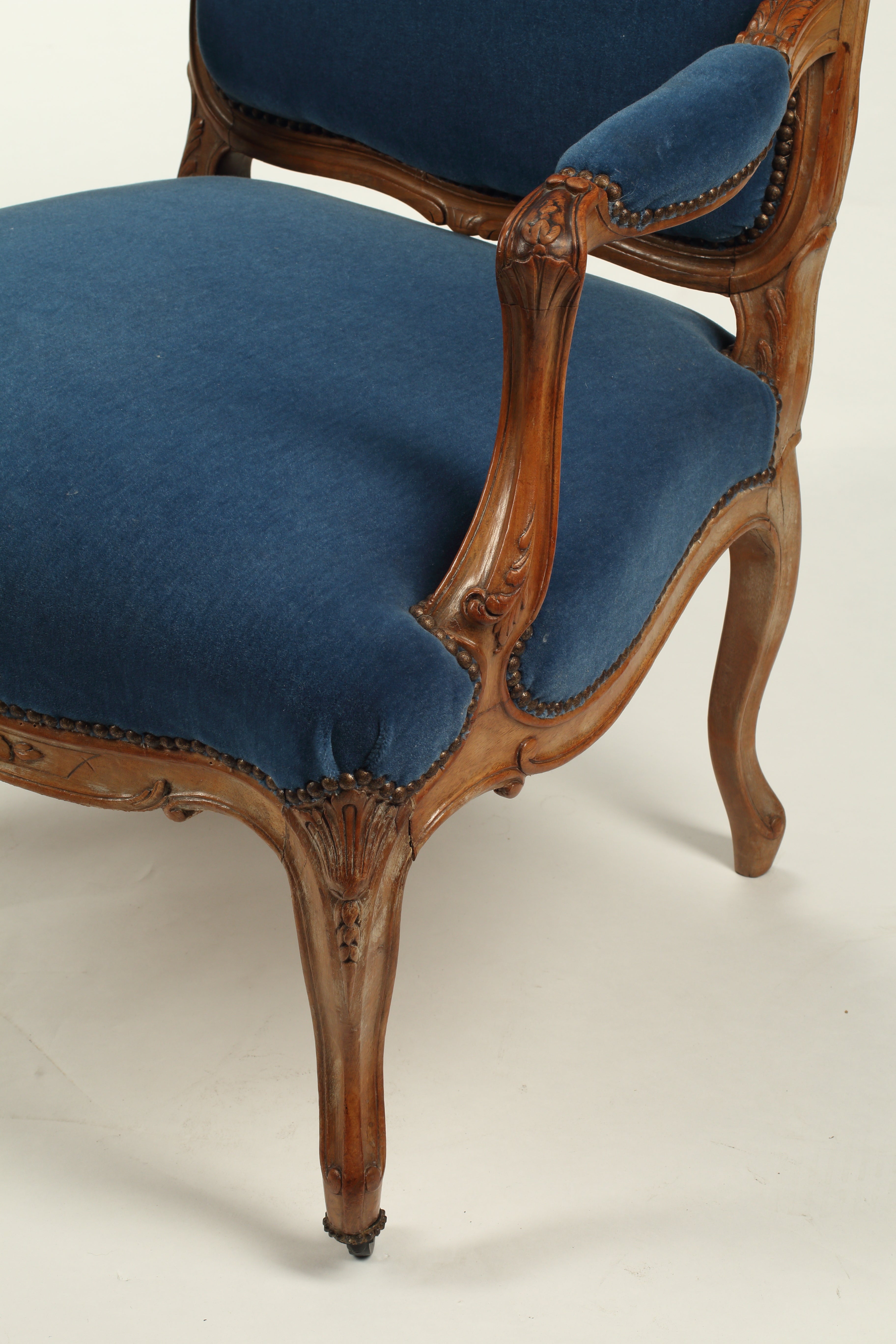 Pair of Louis XV Style Walnut Armchairs, 19th Century French