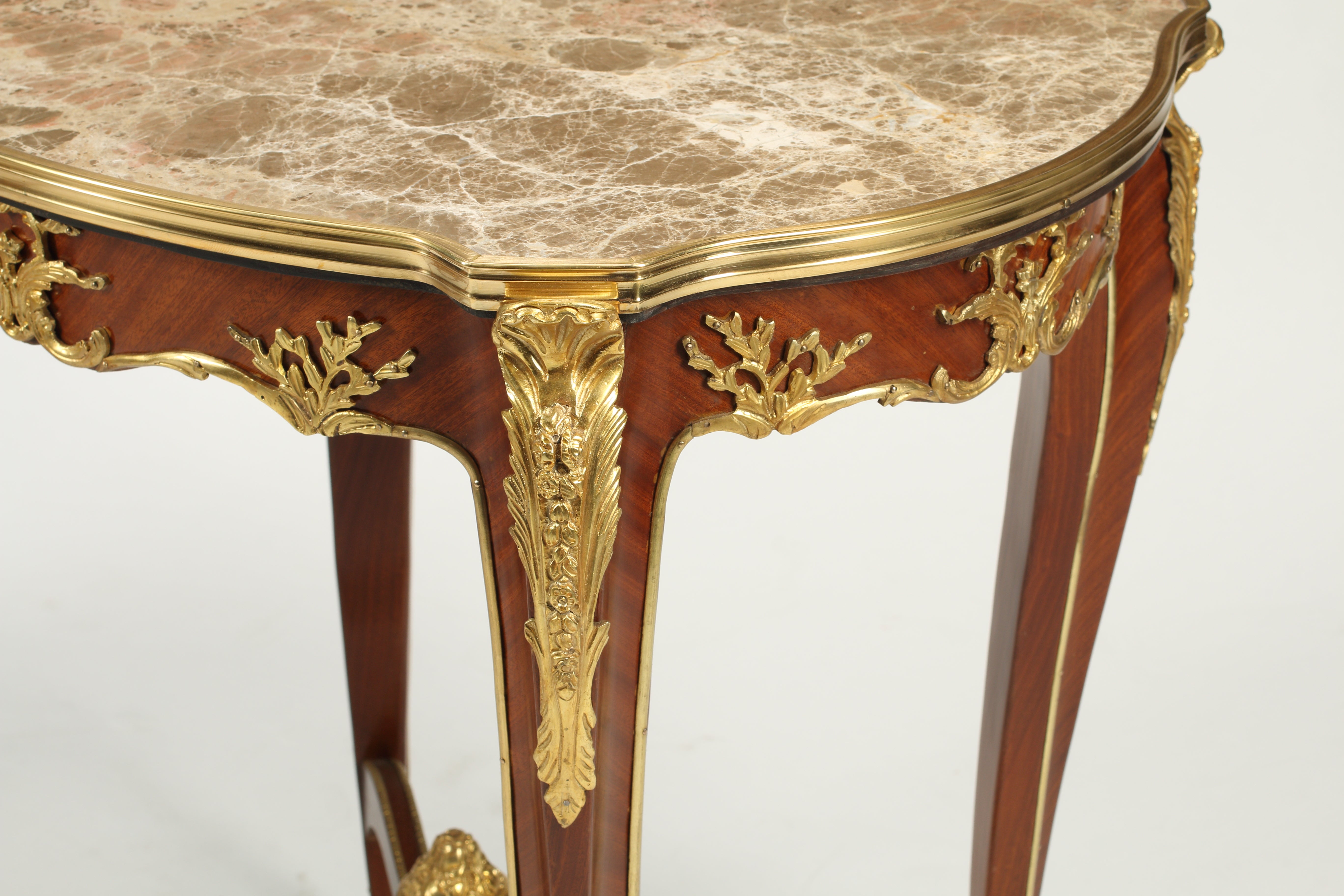 Pair of Louis XV Style Tables with Marble Top and Bronze Mounts