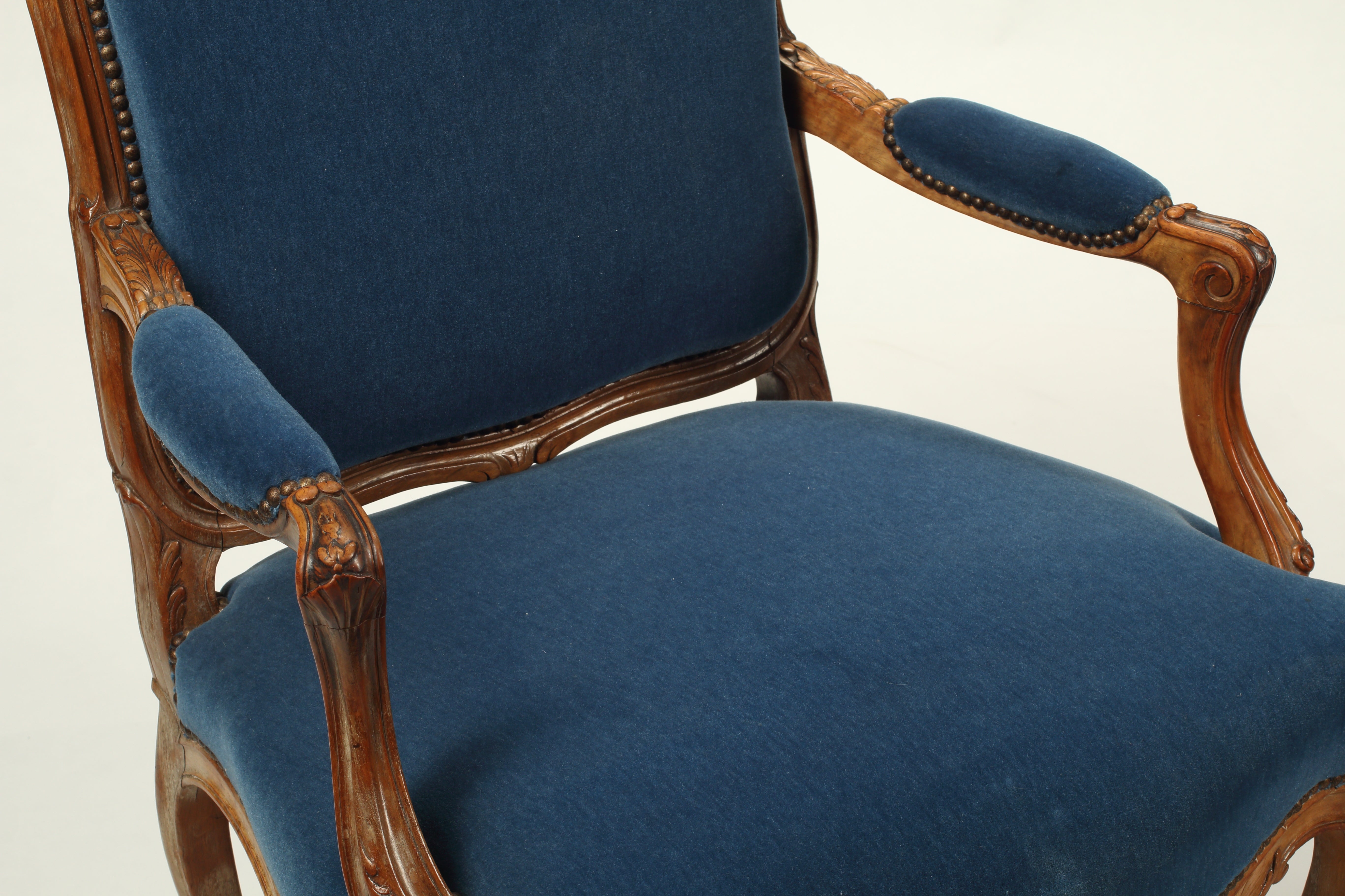 Pair of Louis XV Style Walnut Armchairs, 19th Century French