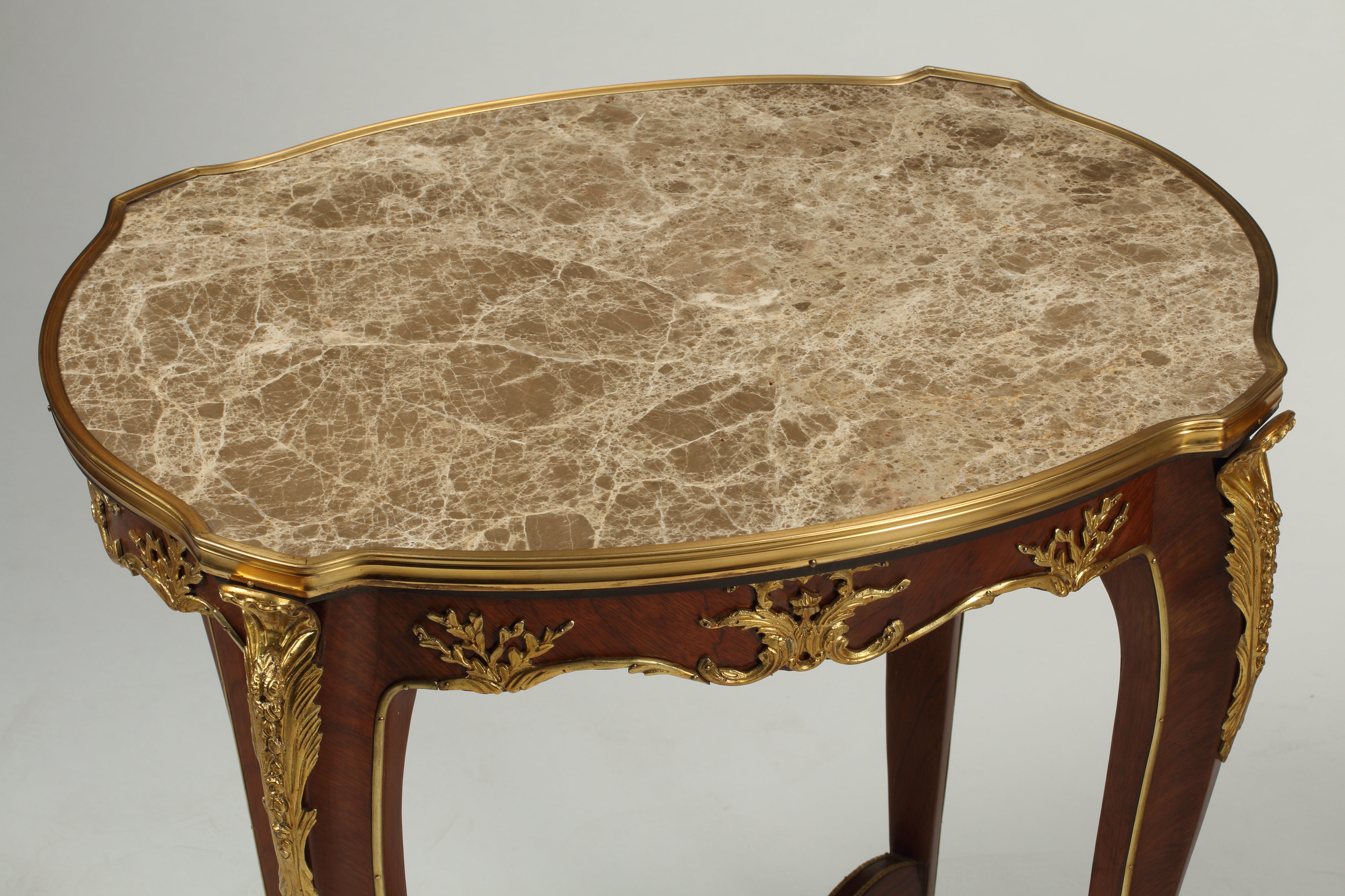 Pair of Louis XV Style Tables with Marble Top and Bronze Mounts