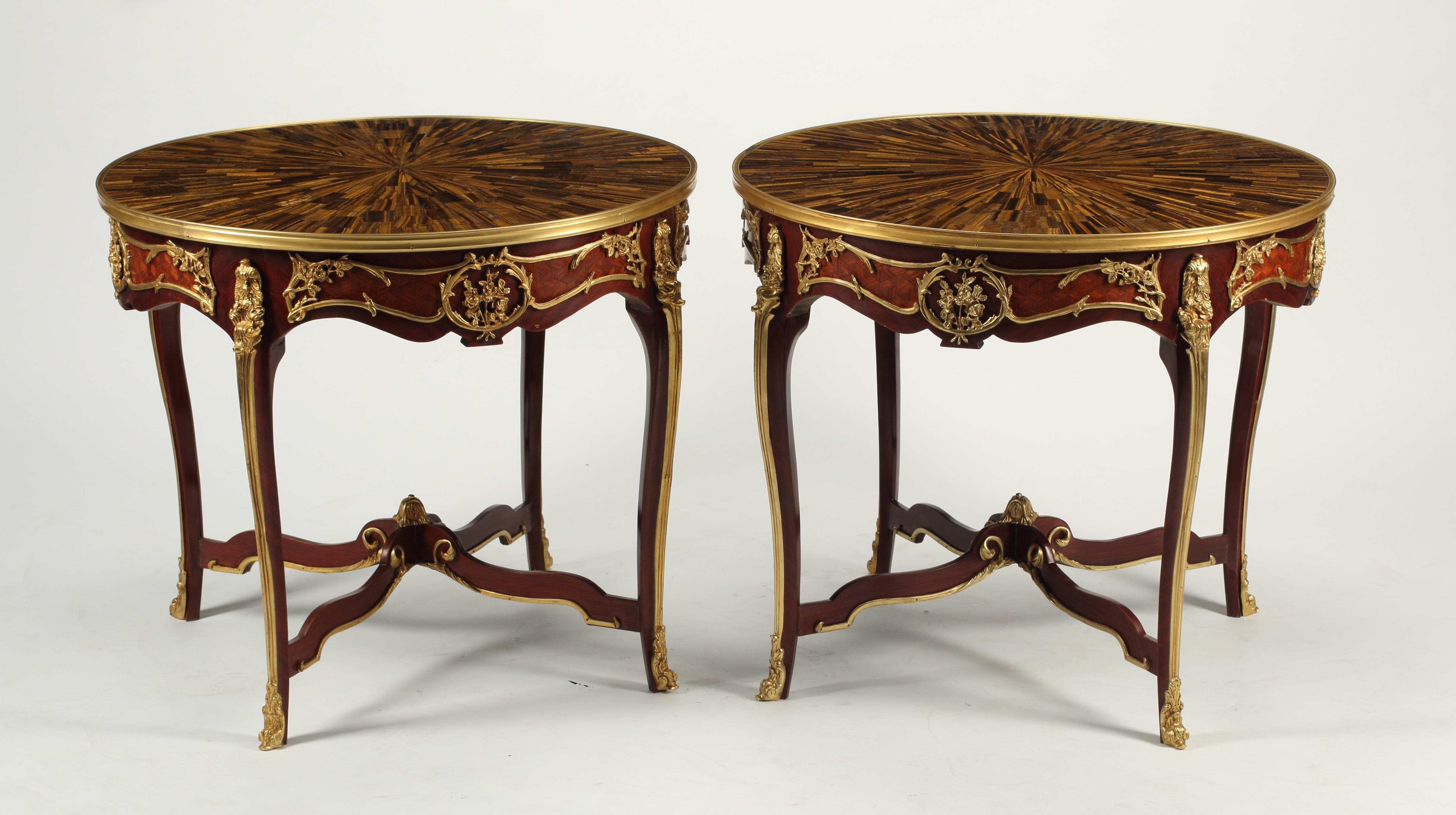 Pair of Louis XV Style Gueridons with Tiger's Eye Table Tops