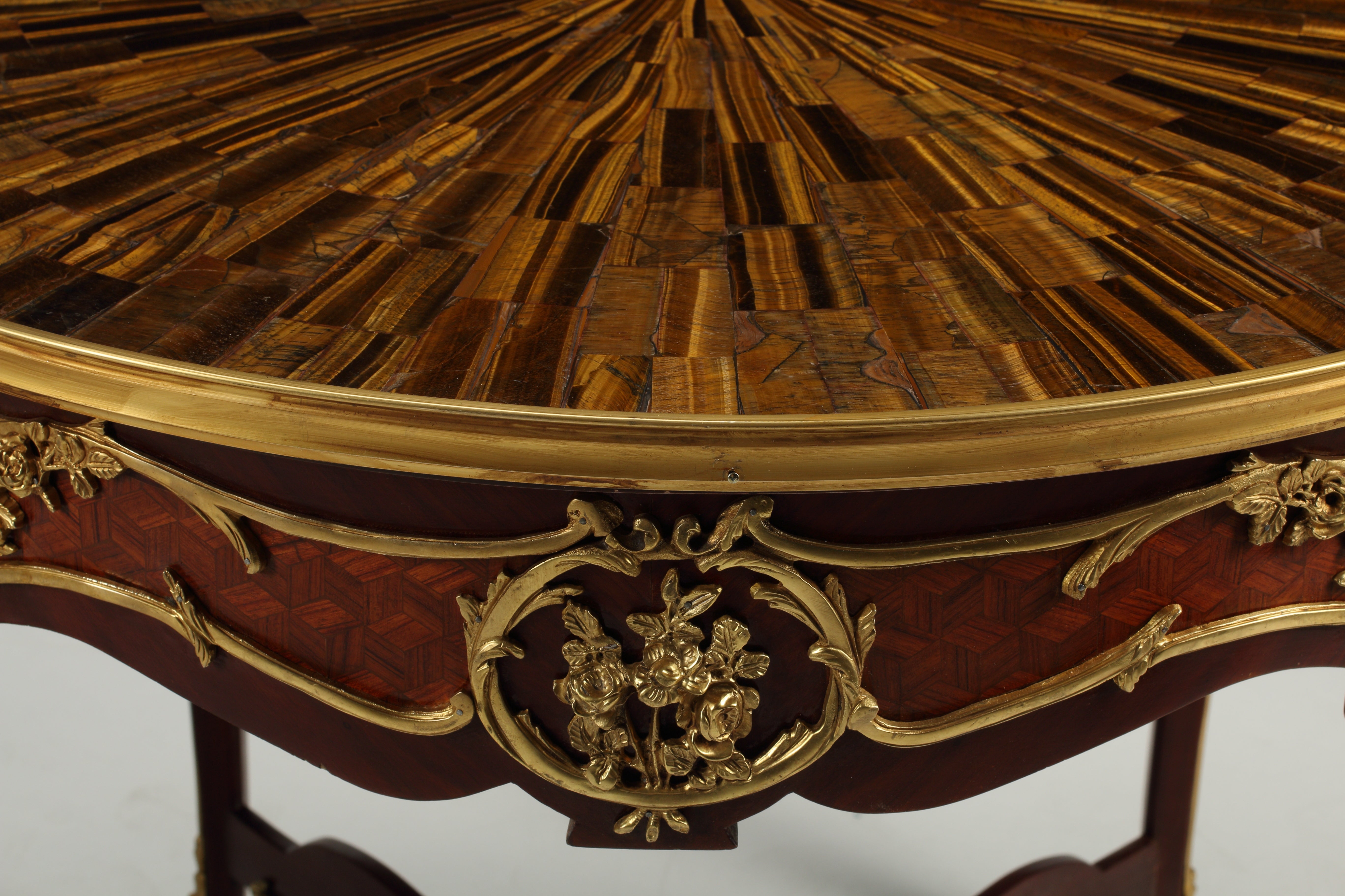 Pair of Louis XV Style Gueridons with Tiger's Eye Table Tops