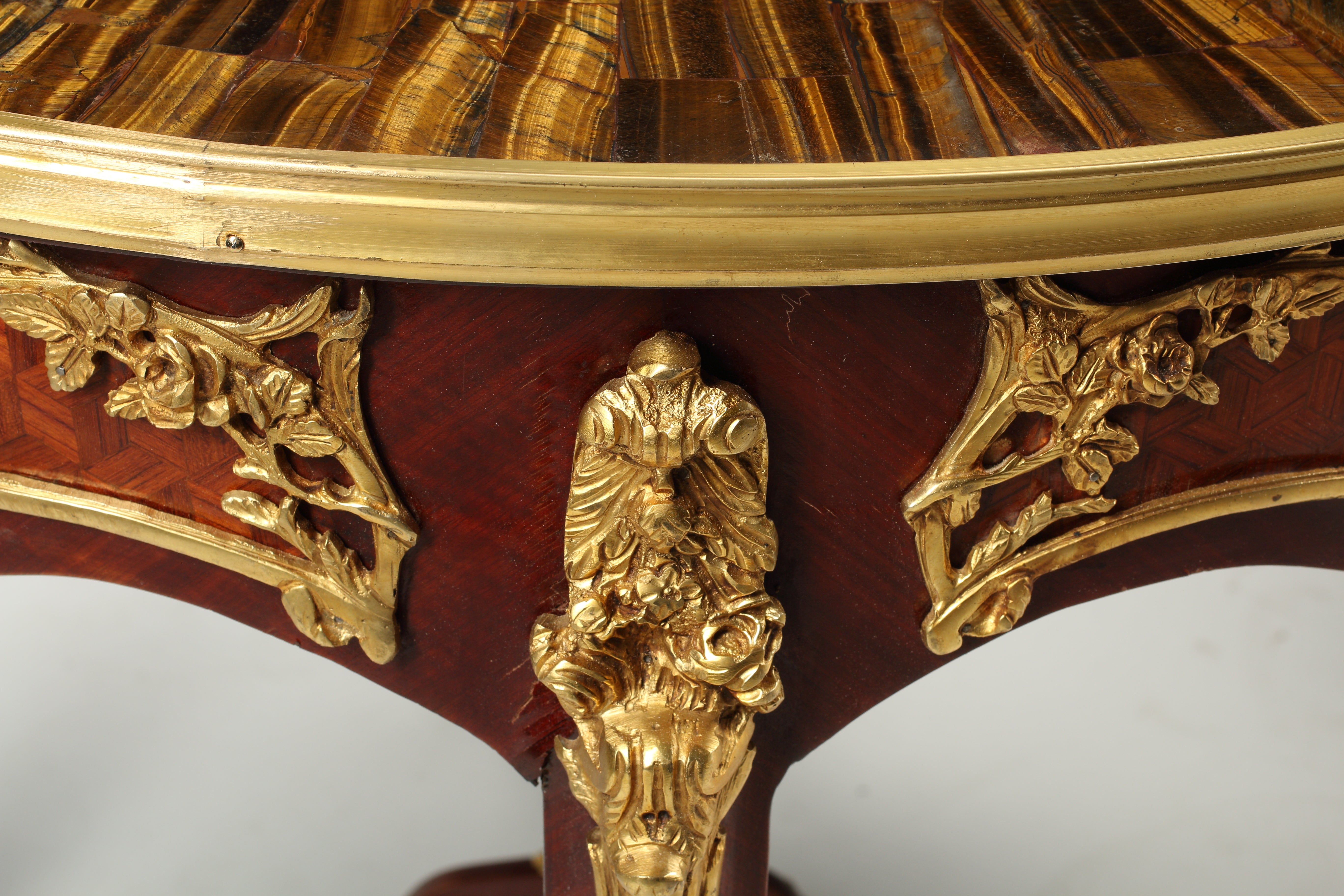 Pair of Louis XV Style Gueridons with Tiger's Eye Table Tops