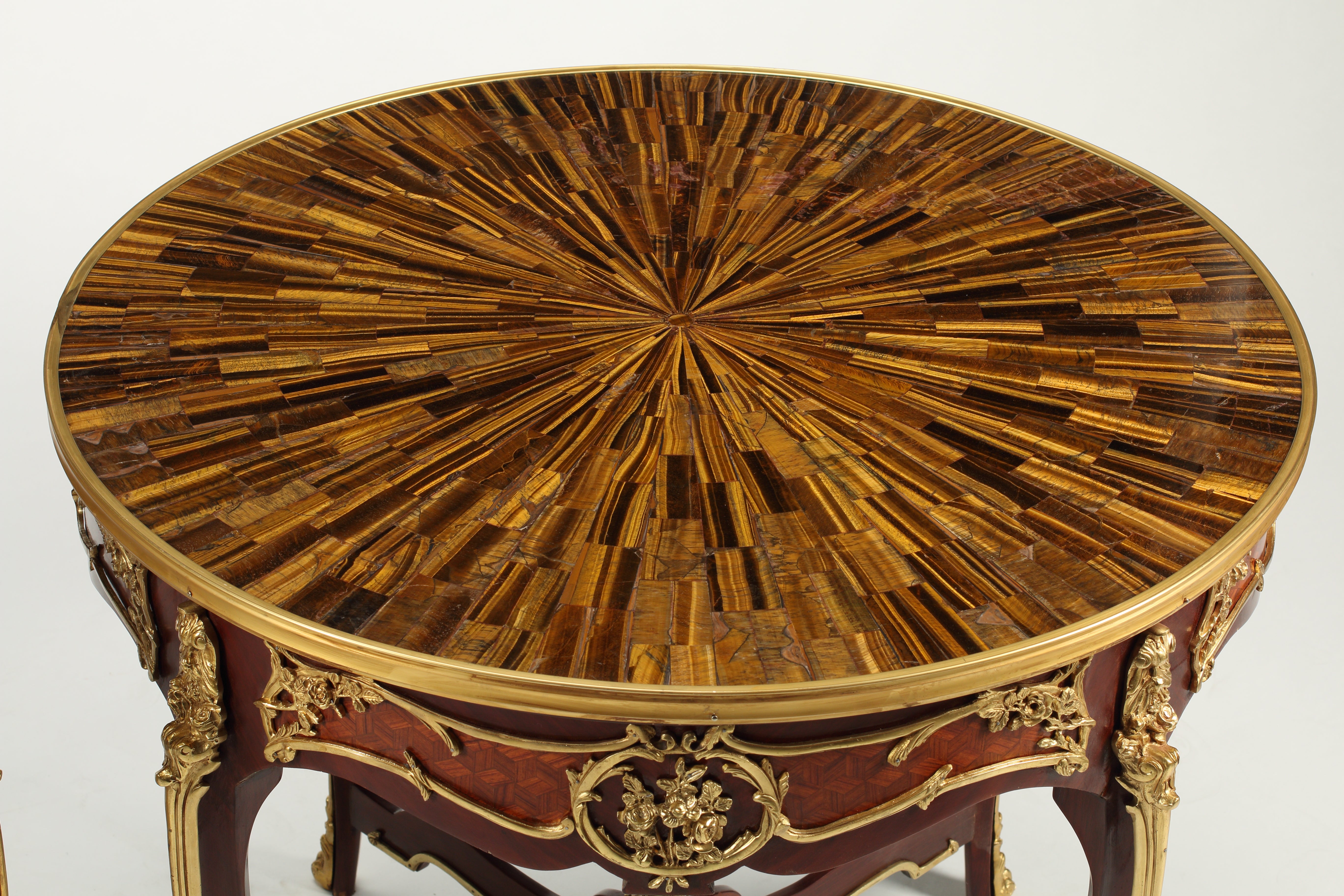 Pair of Louis XV Style Gueridons with Tiger's Eye Table Tops