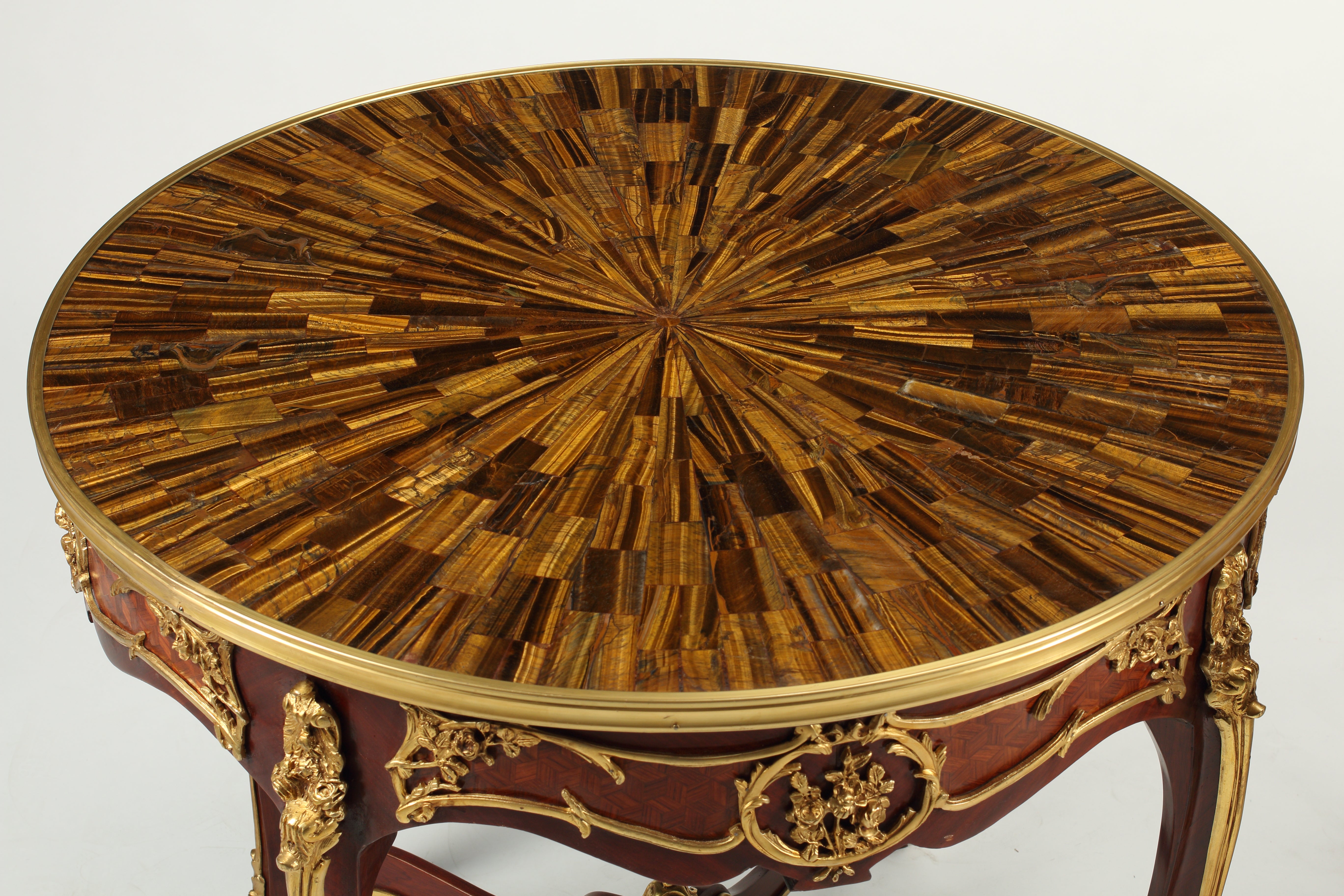 Pair of Louis XV Style Gueridons with Tiger's Eye Table Tops