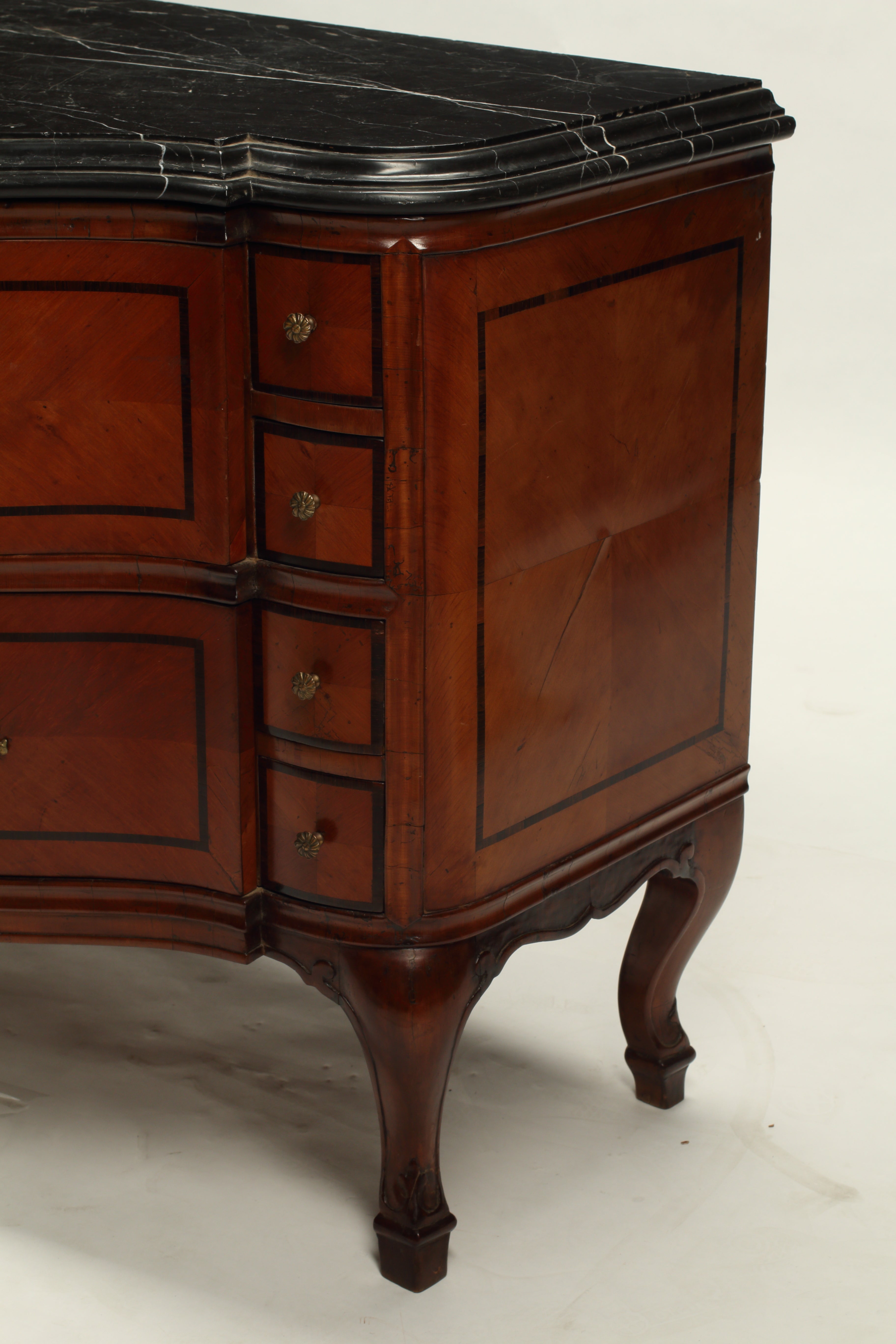 Chest of Drawers with Wood Inlay and Black Marble Top, 18th Century Swiss