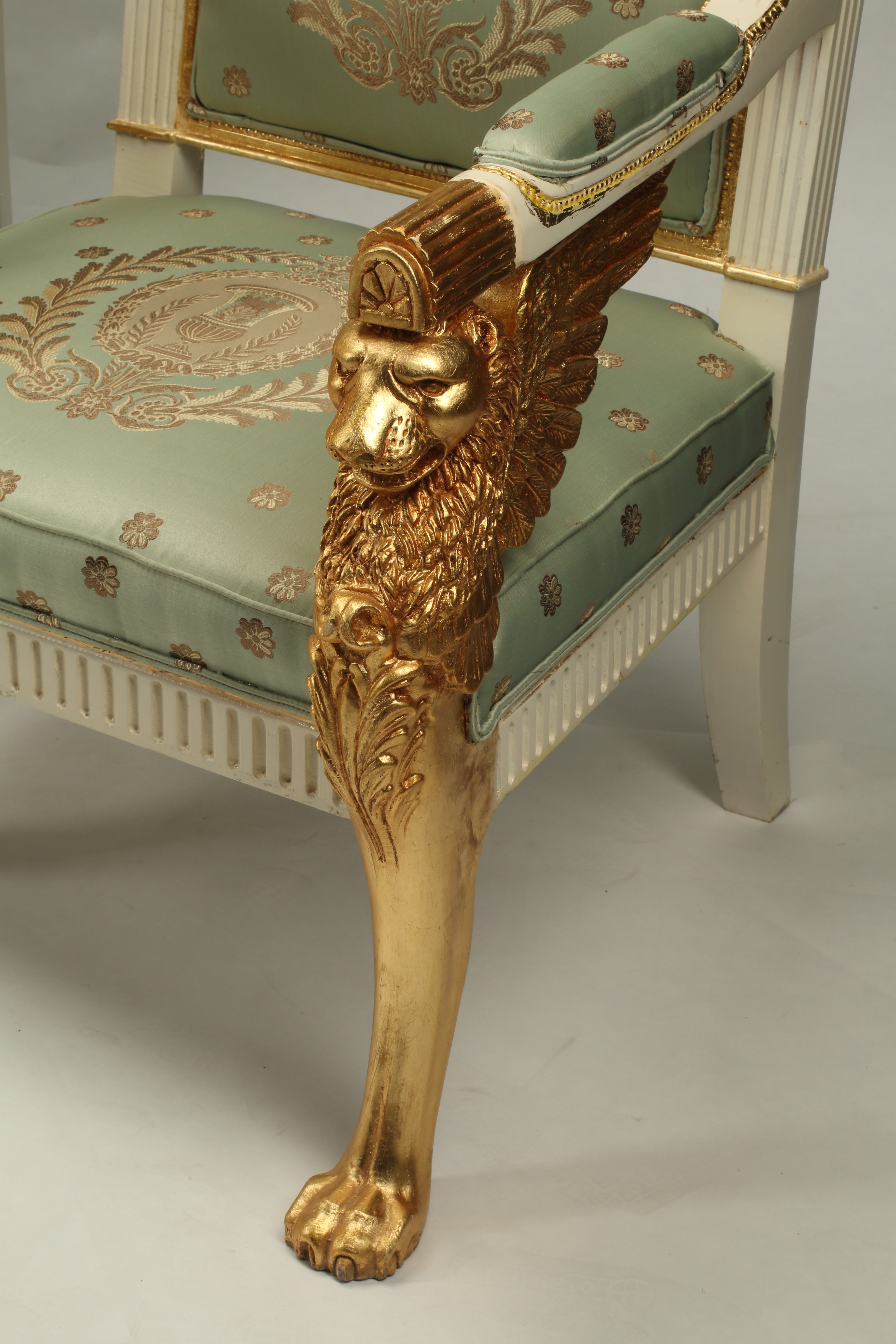 Empire Style Carved Wood and Gilded Armchair and Settee Suite