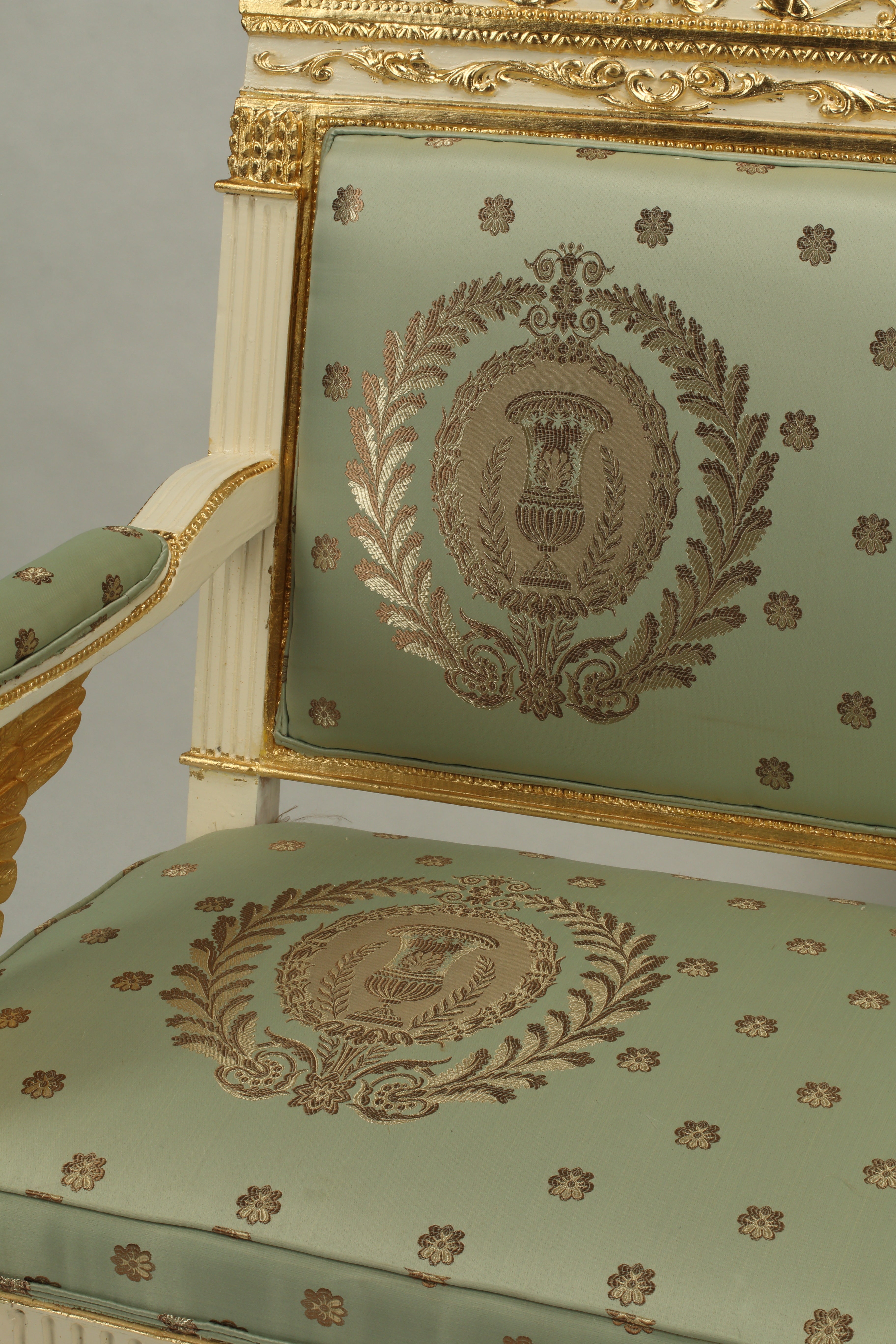 Empire Style Carved Wood and Gilded Armchair and Settee Suite