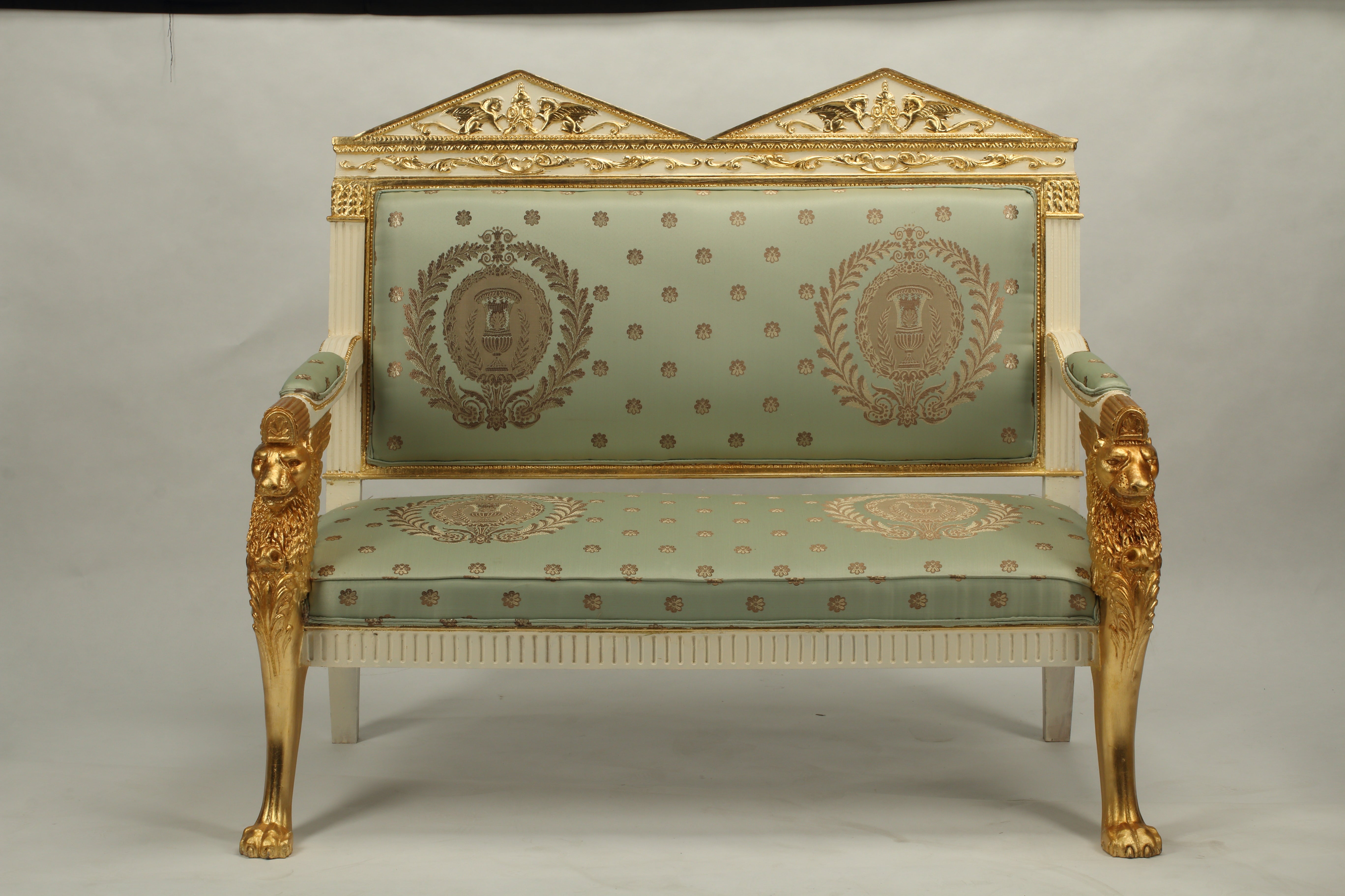 Empire Style Carved Wood and Gilded Armchair and Settee Suite