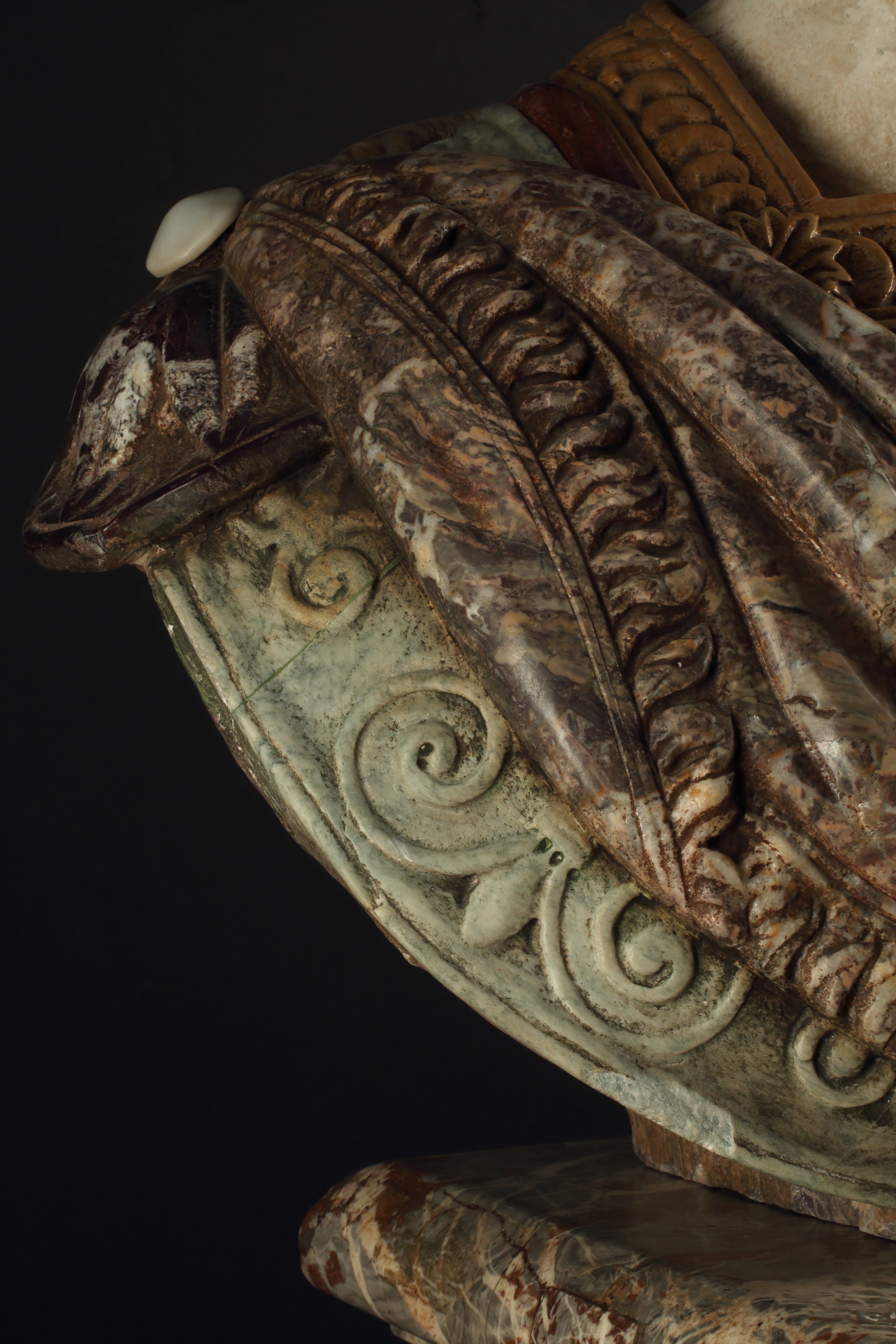 Multi-Colored Specimen Marble Bust on Pedestal After the Antique, Italian 19th Century