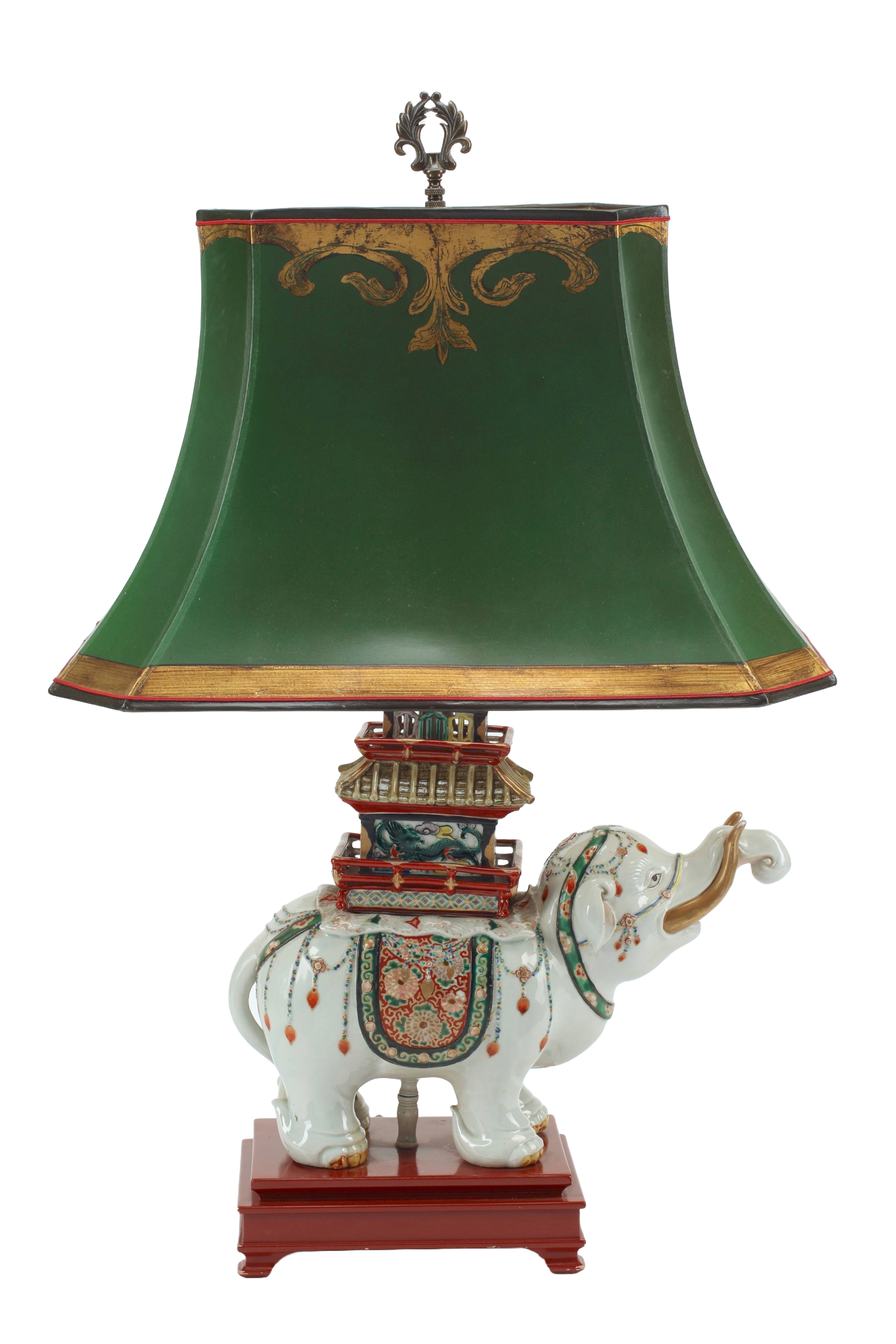 Kutani Polychrome Porcelain Elephant Mounted as Lamp, 19th Century Japanese