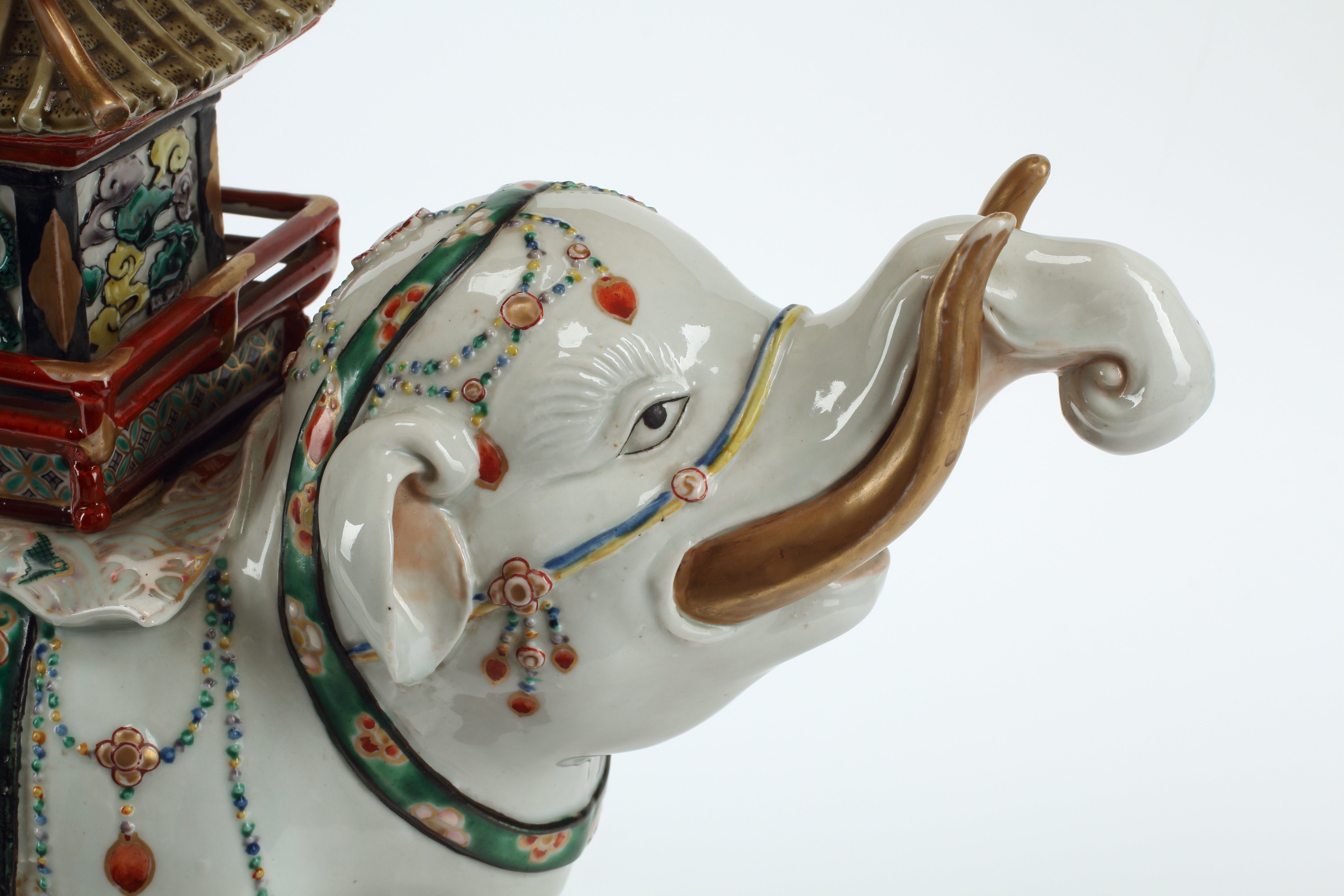 Kutani Polychrome Porcelain Elephant Mounted as Lamp, 19th Century Japanese