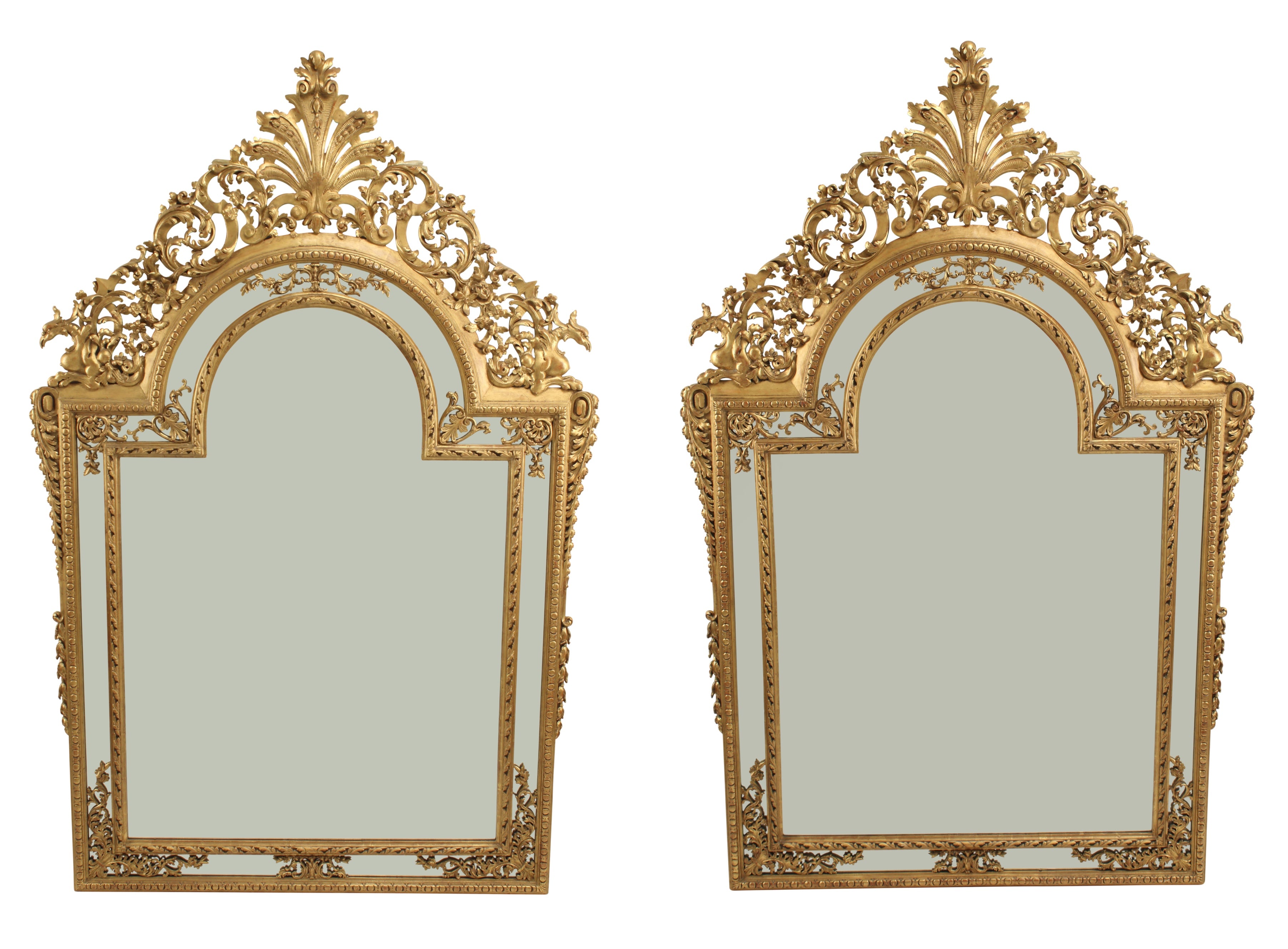 Pair of Neoclassical Style Wood Carved and Gilded Mirrors, 20th Century French