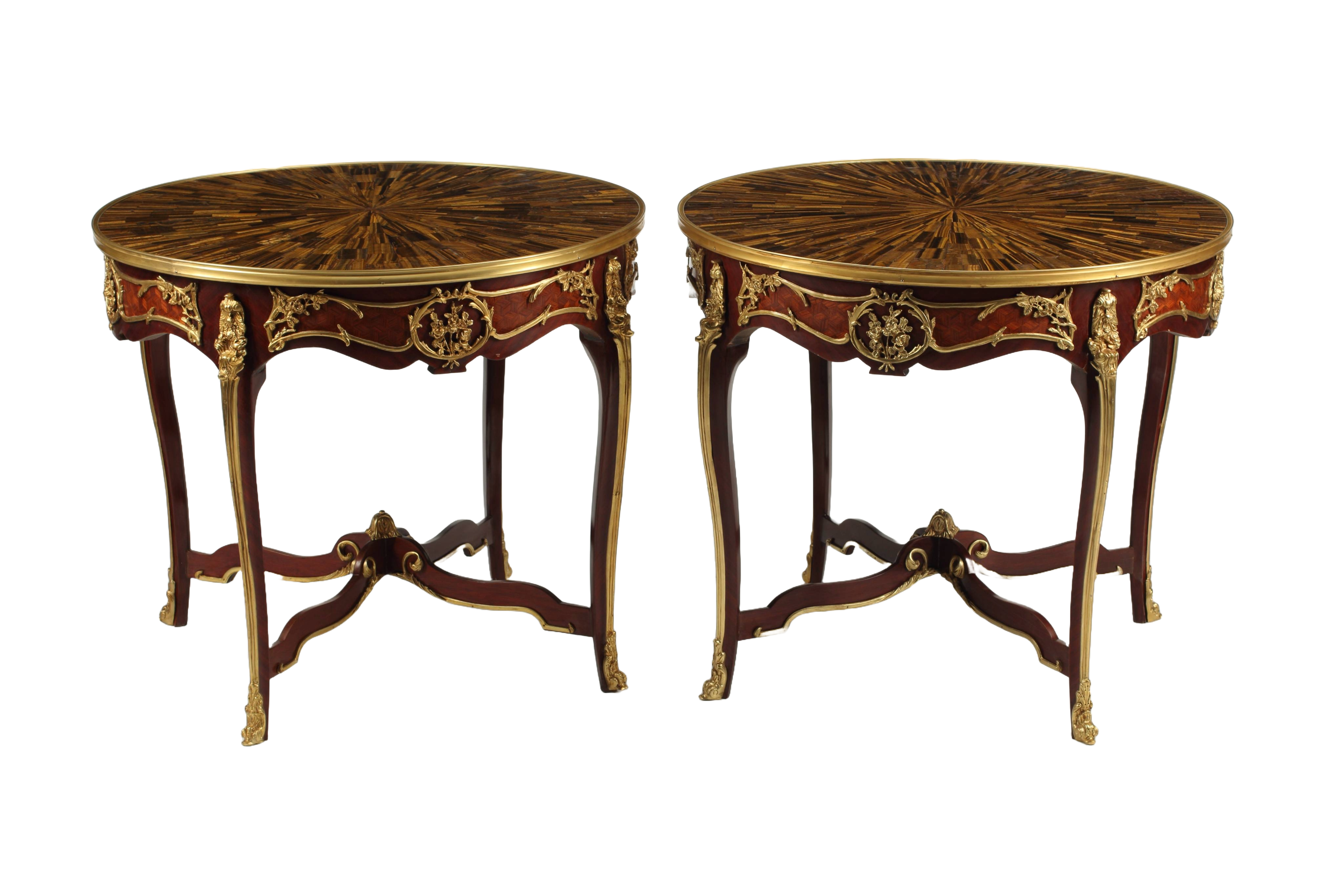 Pair of Louis XV Style Gueridons with Tiger's Eye Table Tops