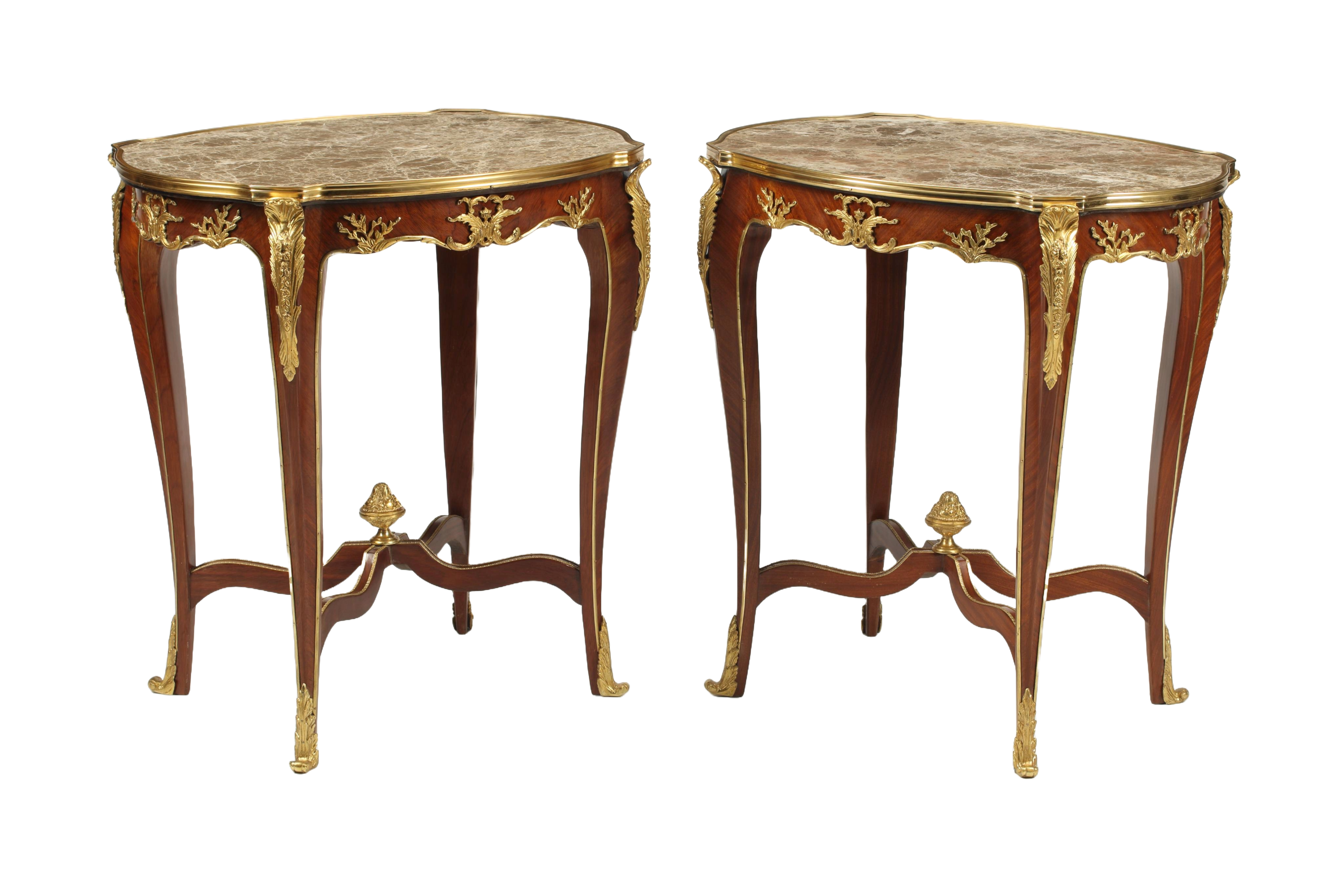 Pair of Louis XV Style Tables with Marble Top and Bronze Mounts